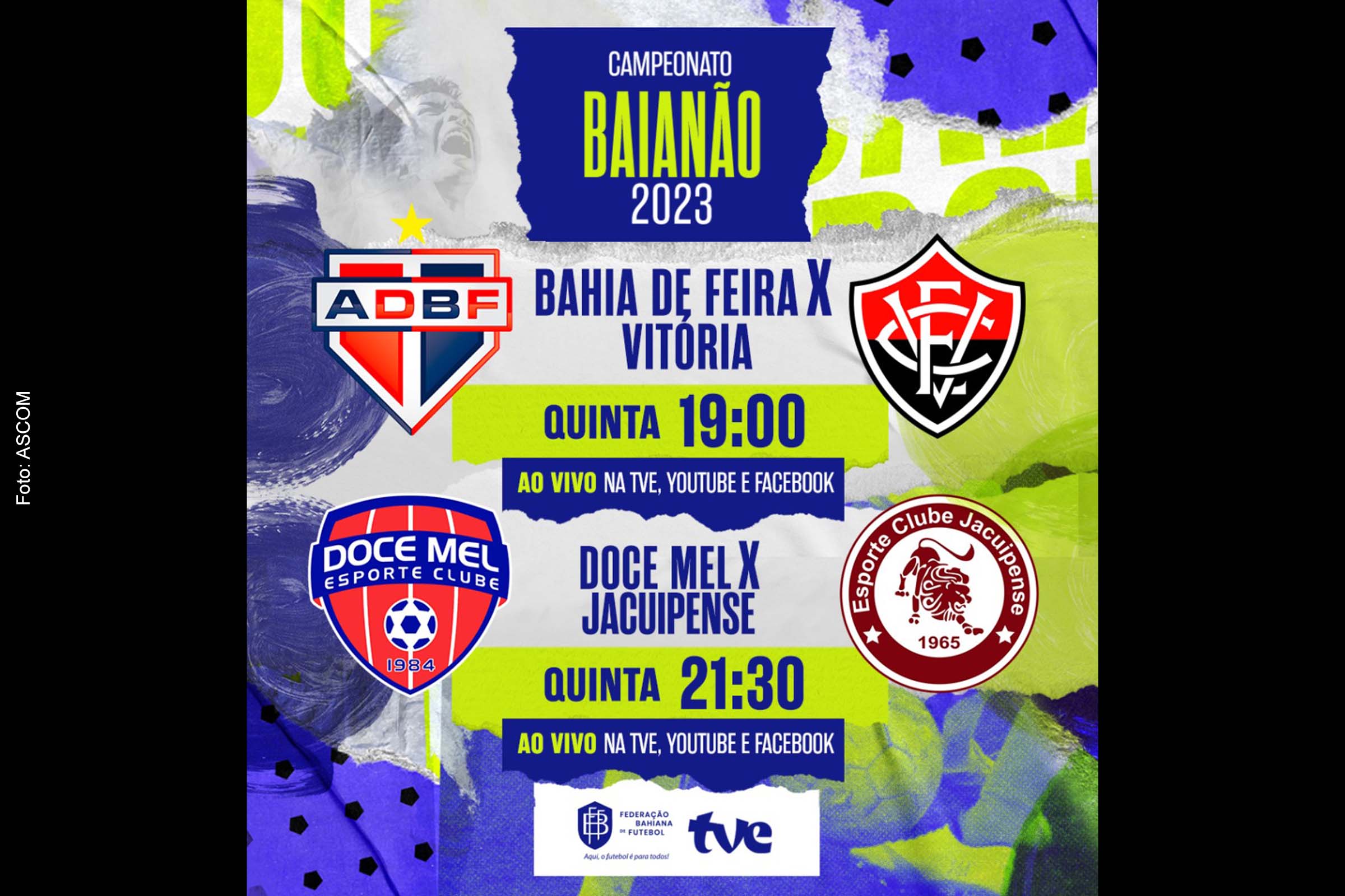 Card anuncia programação da TVE Bahia no 'Campeonato Baiano 2023' com jogo entre Bahia de Feira x Vitória, além de Doce Mel x Jacuipense.