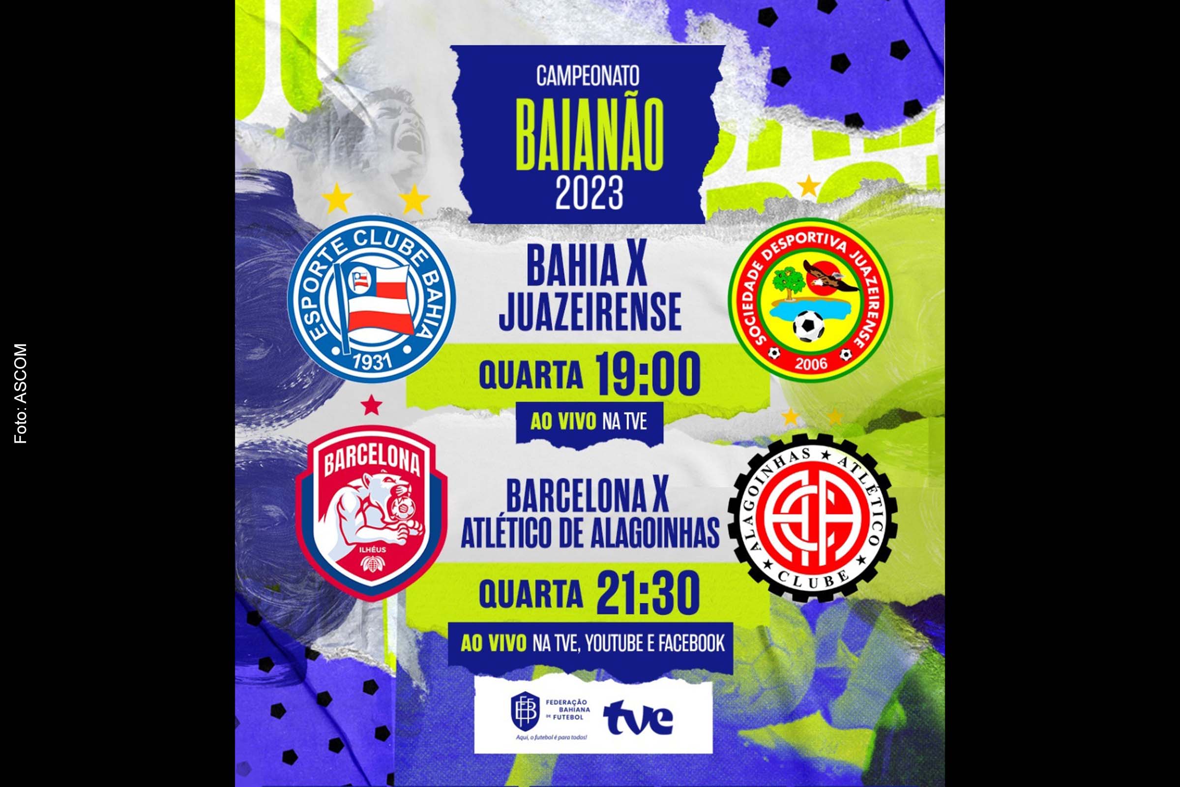 Card apresenta programação da TVE para 1ª rodada do 'Campeonato Baiano 2023'.