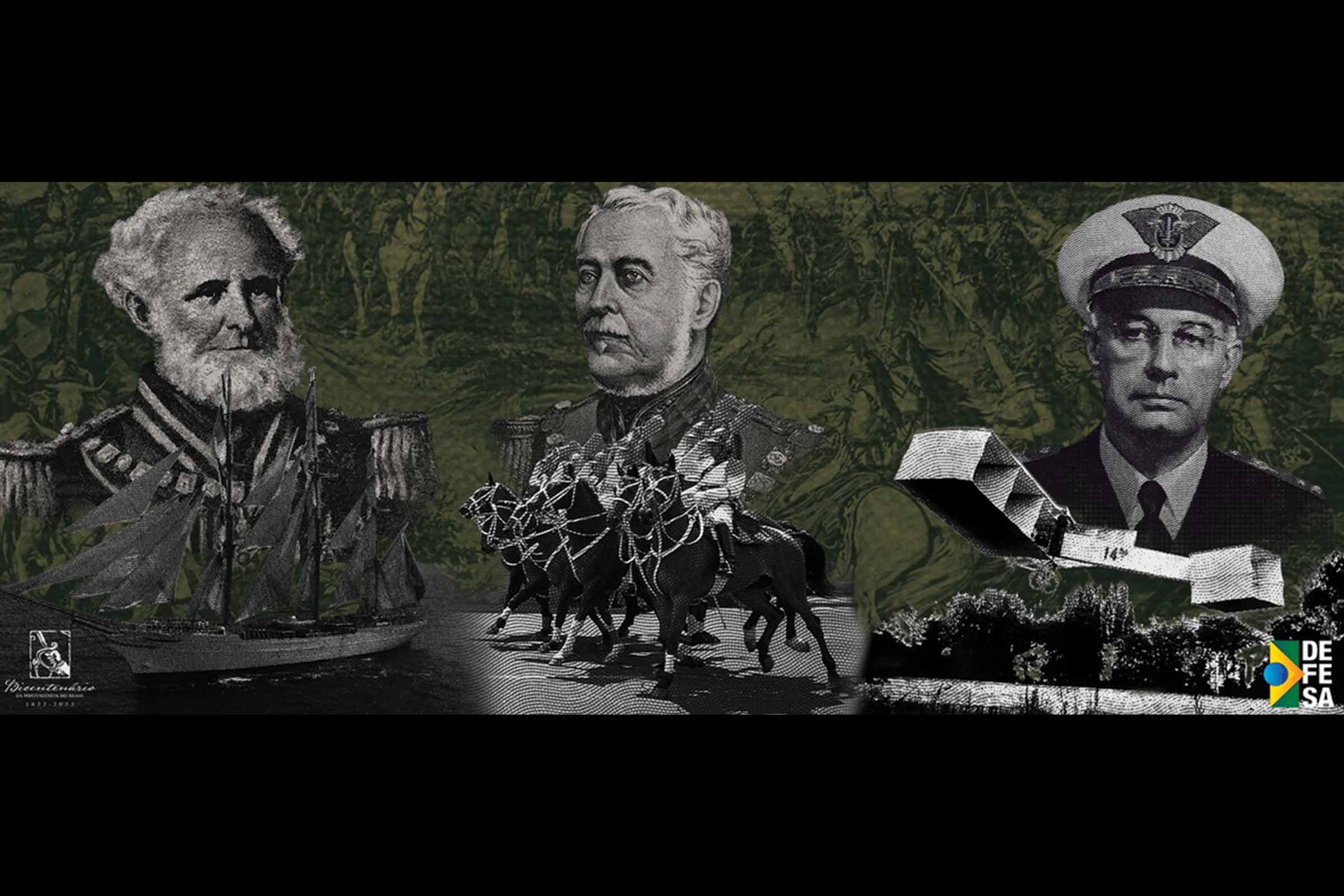 Duque de Caxias, almirante Tamandaré, e brigadeiro Eduardo Gomes.