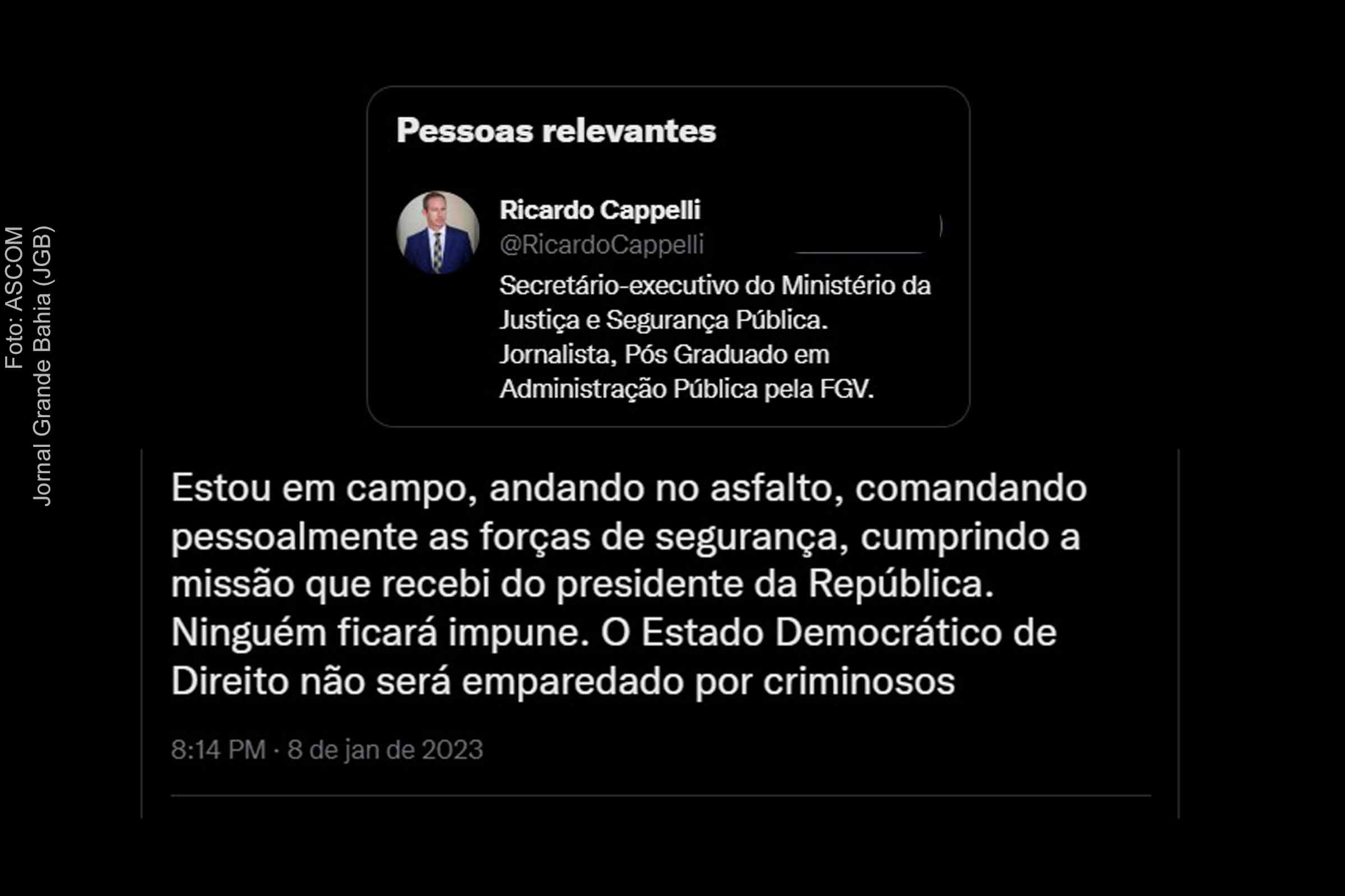 Interventor de segurança pública no DF, Ricardo Cappelli diz que “ninguém ficará impune”; AGU cria força-tarefa para cobrar indenizações por danos em Brasília