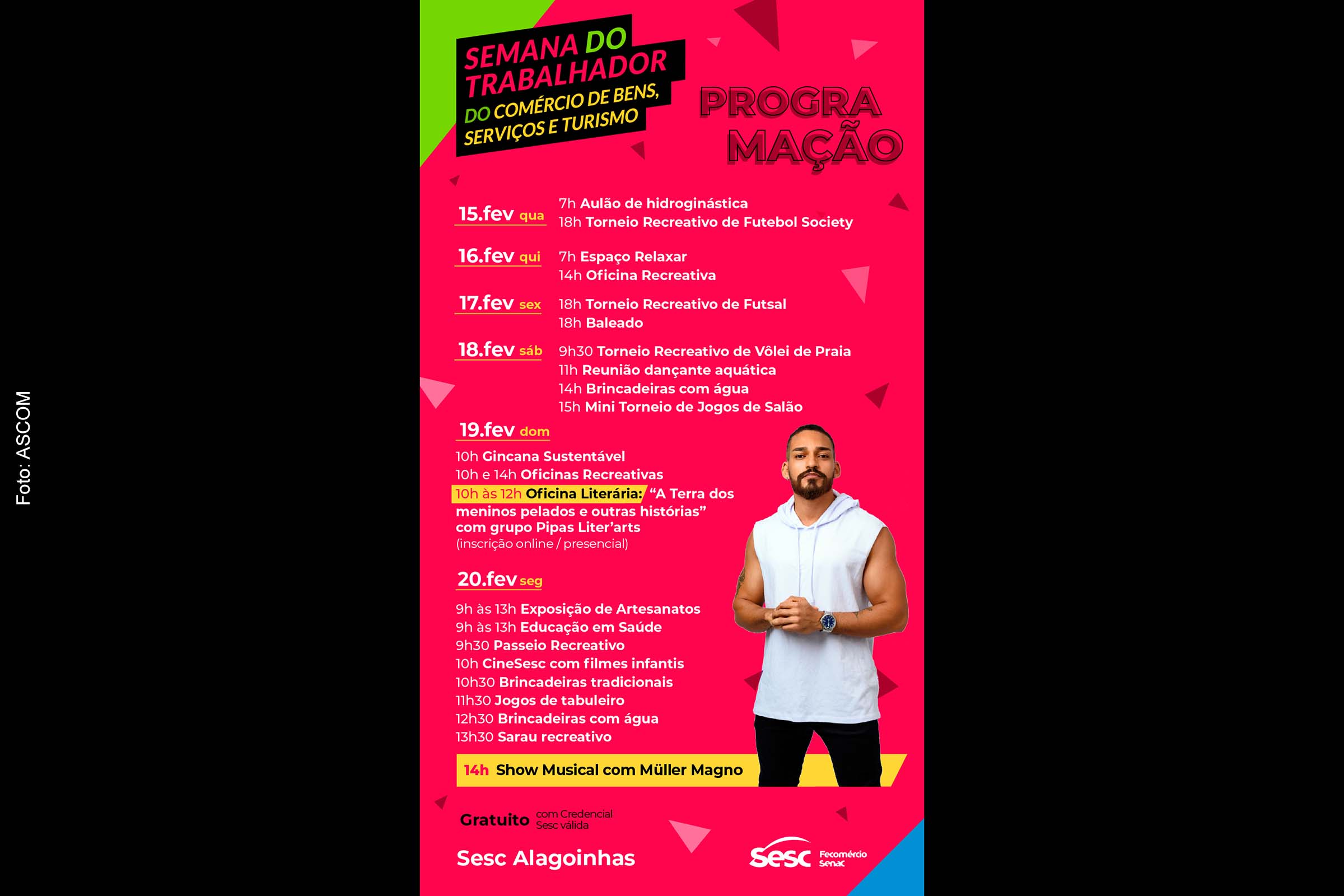 Card anuncia programação da ‘Semana do Trabalhador do Comércio de Bens, Serviços e Turismo’ no SESC Alagoinhas.