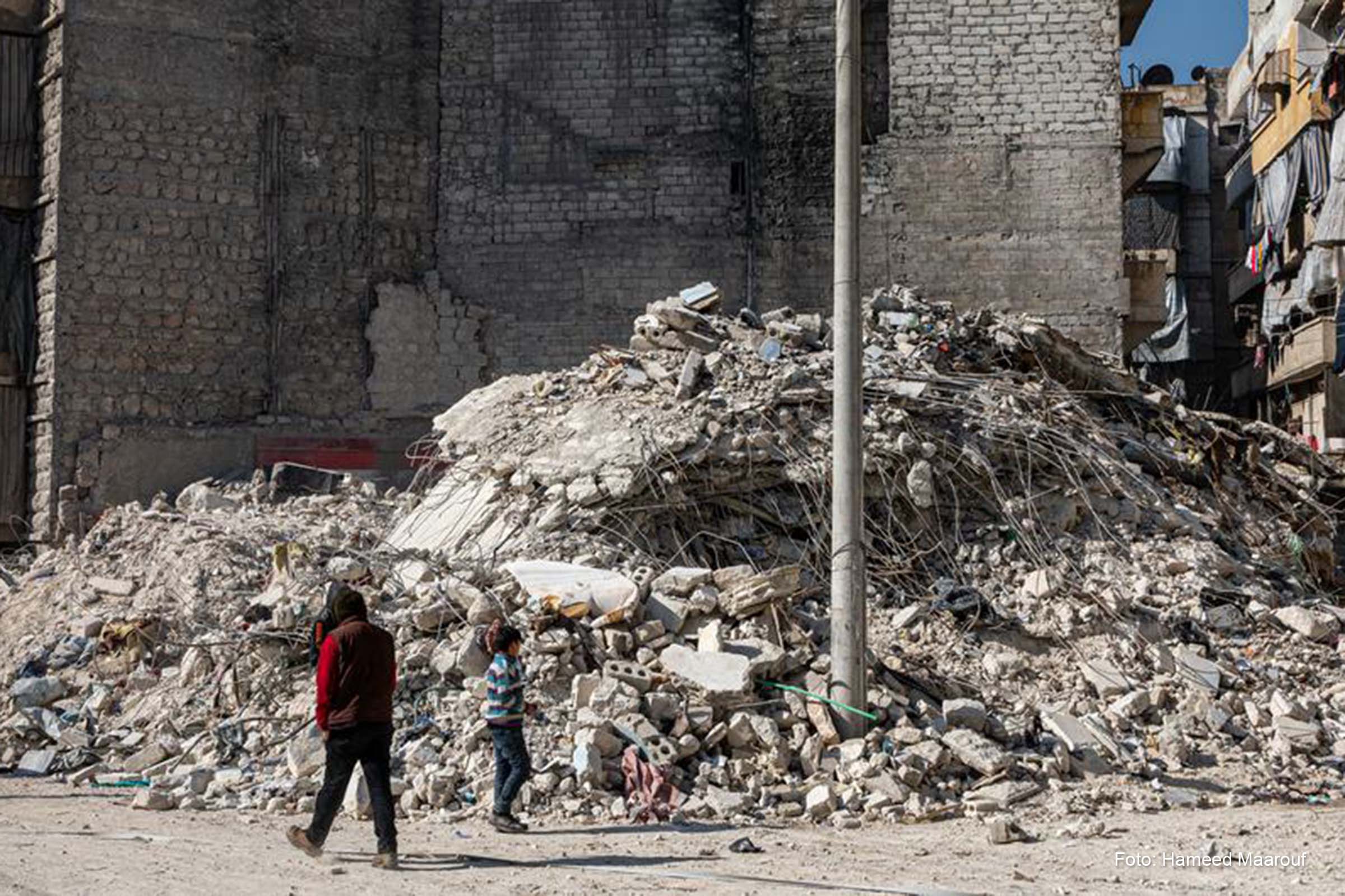 Bairro de Al-Kallasah em Alepo, na Síria, severamente afetado pelo terremoto de 6 de fevereiro de 2023.