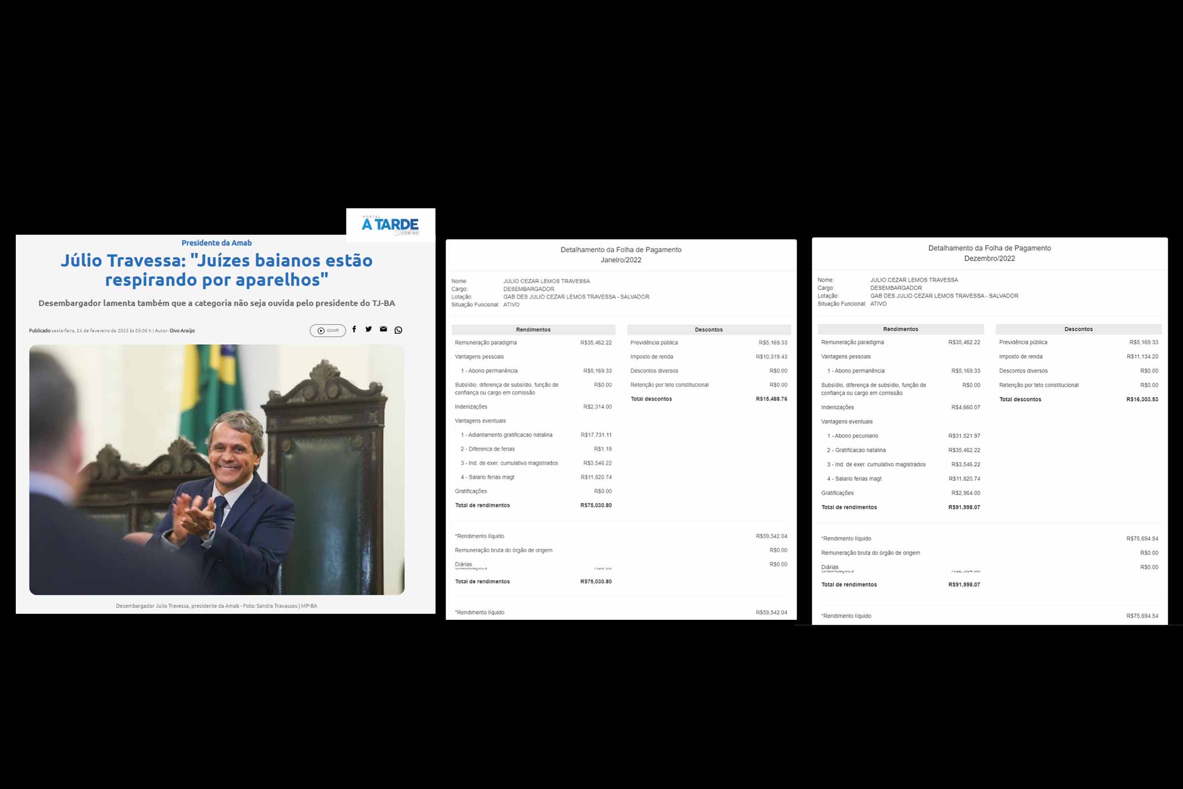 Estado Disfuncional: Em entrevista ao Jornal A Tarde, presidente da AMAB traça quadro de penúria da magistratura estadual da Bahia; Desembargador Júlio Travessa recebeu R$ 91.998,07 em dezembro de 2022