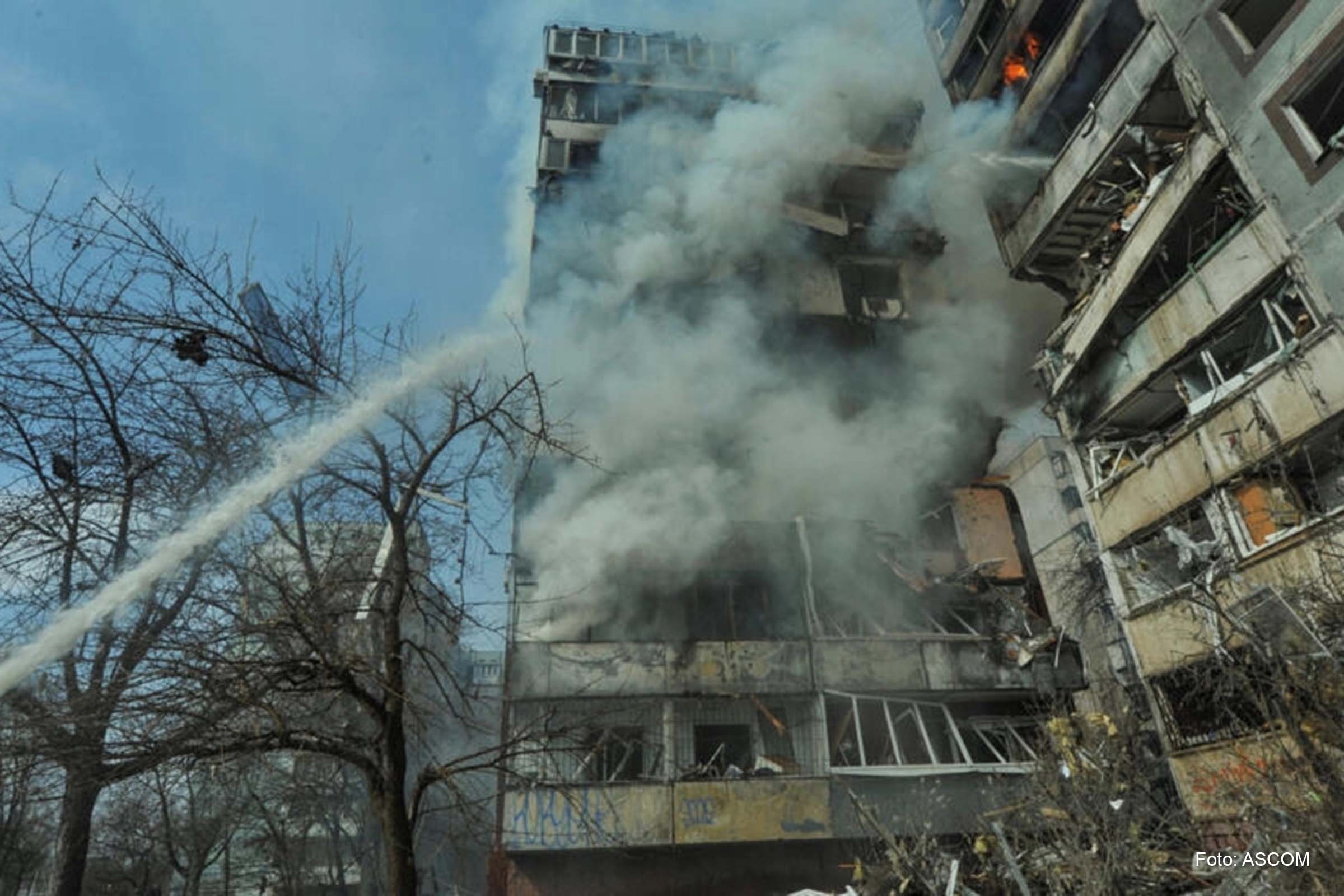 Edifício atingido por bombardeamentos russos, segundo as autoridades ucranianas, em Zaporijia no sudeste da Ucrânia neste dia 22 de Março de 2023.
