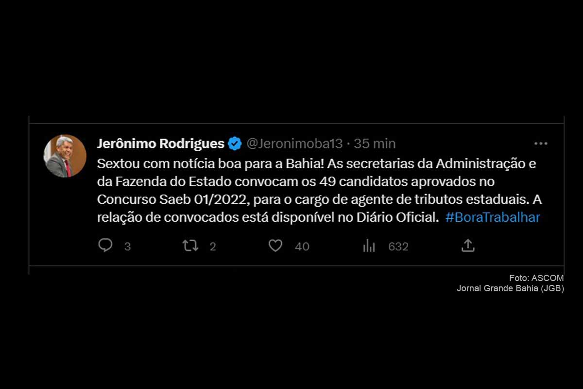 Contratação de servidores é anunciada pelo Governador Jerônimo Rodrigues. Relação dos candidatos convocados está disponível no Diário Oficial do Estado desta sexta-feira (03/03/2023).