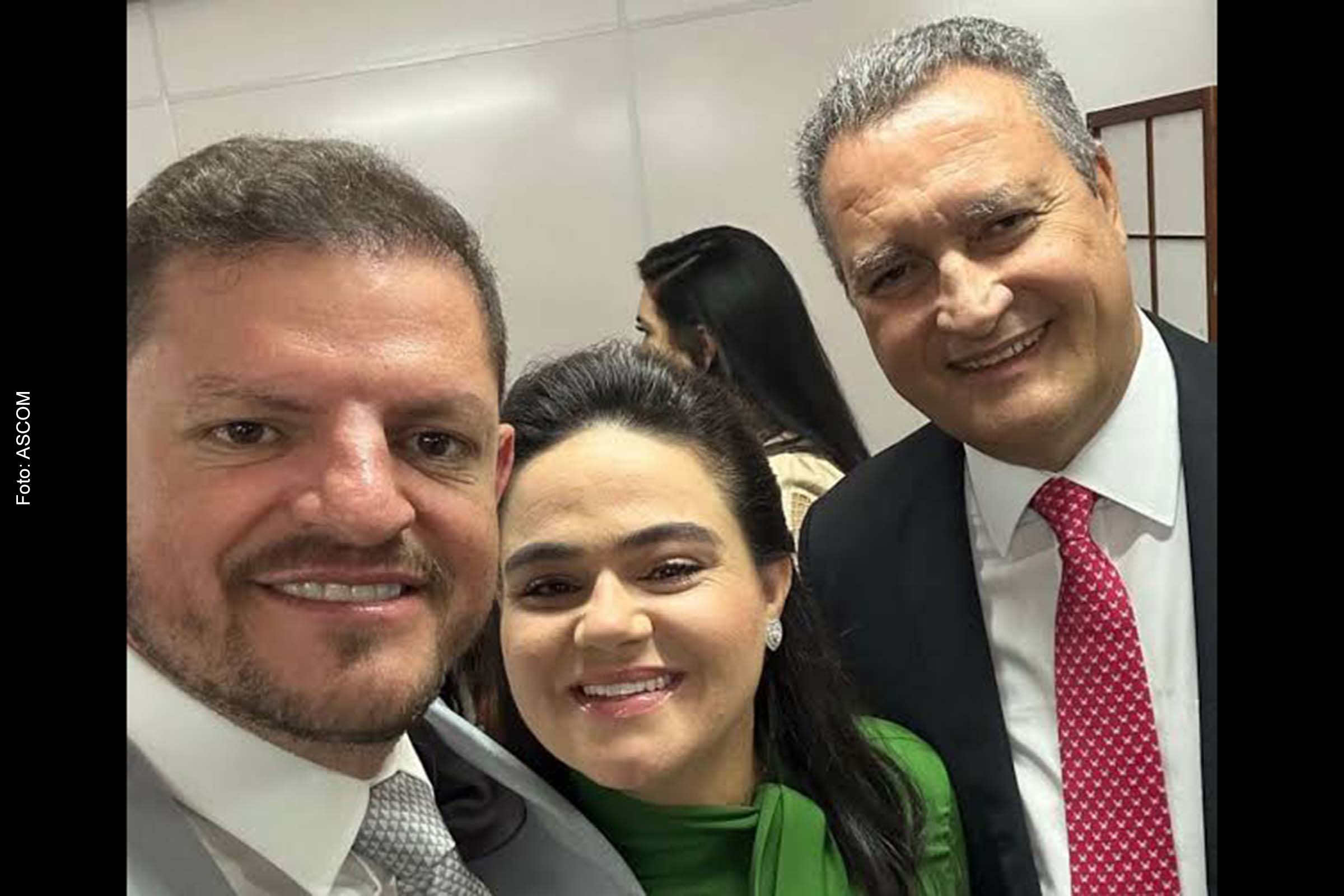 Quinho, prefeito de Belo Campo, Aline Peixoto, conselheira do TCM Bahia, e Rui Costa, ministro da Casa Civil.
