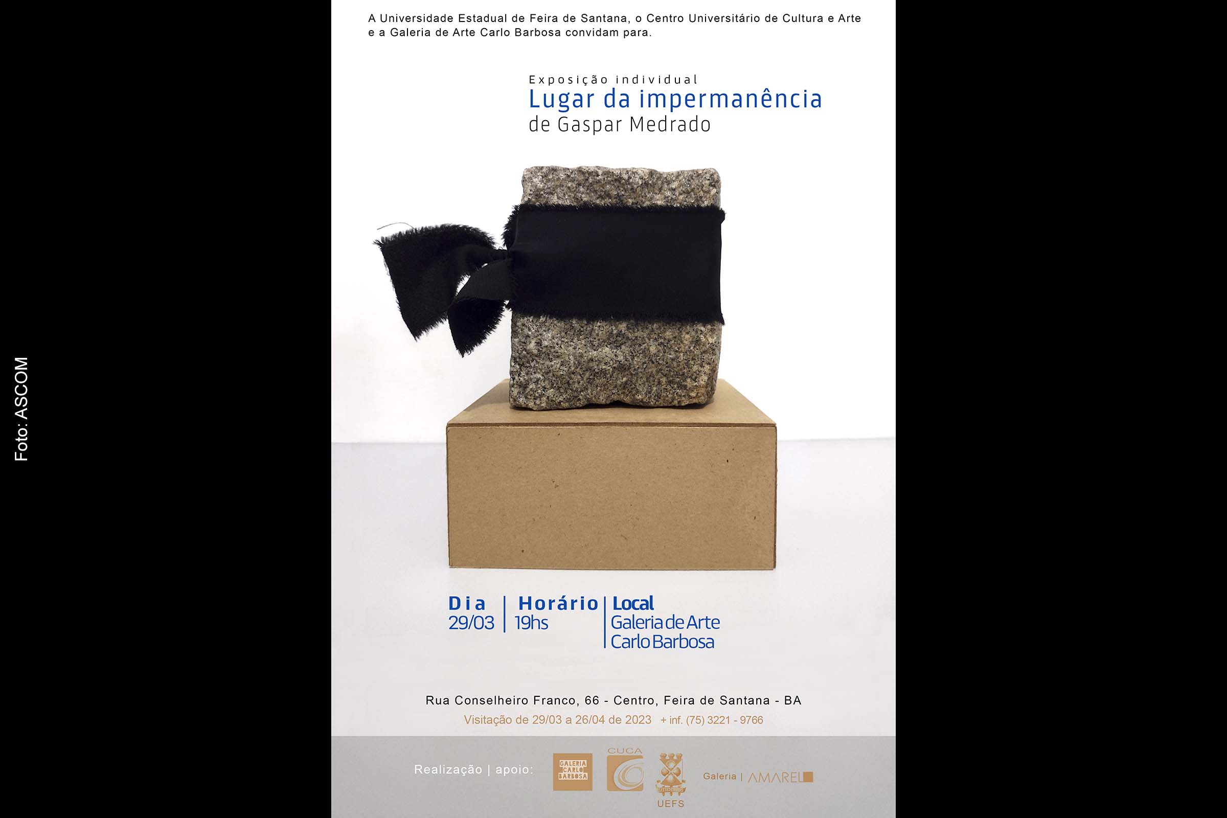 Card anuncia exposição ‘Lugar da Impermanência’ na Galeria de Arte Carlo Barbosa.