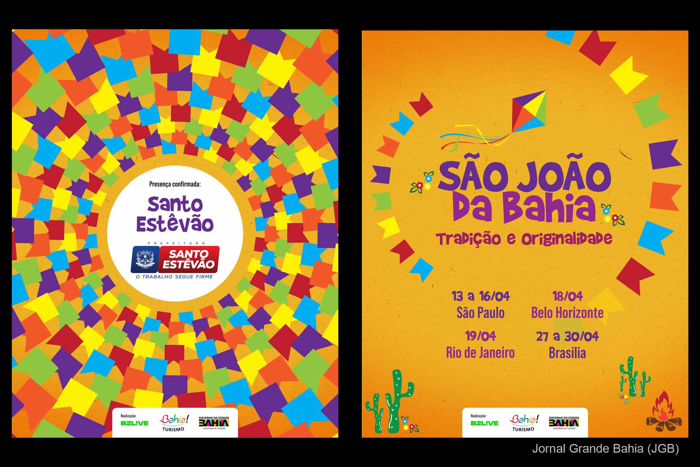 Cartaz anuncia data de eventos do São João da Bahia em quatro capitais e apoio da gestão do prefeito Rogério Costa.
