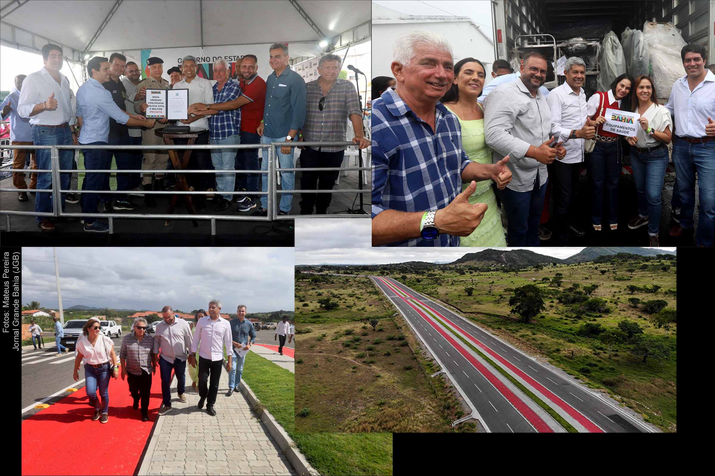 Governador Jerônimo Rodrigues e Junior Piaggio, prefeito de Ipecaetá, em ato de inauguração de infraestrutura rodoviária e autorização de novas obras e serviços.