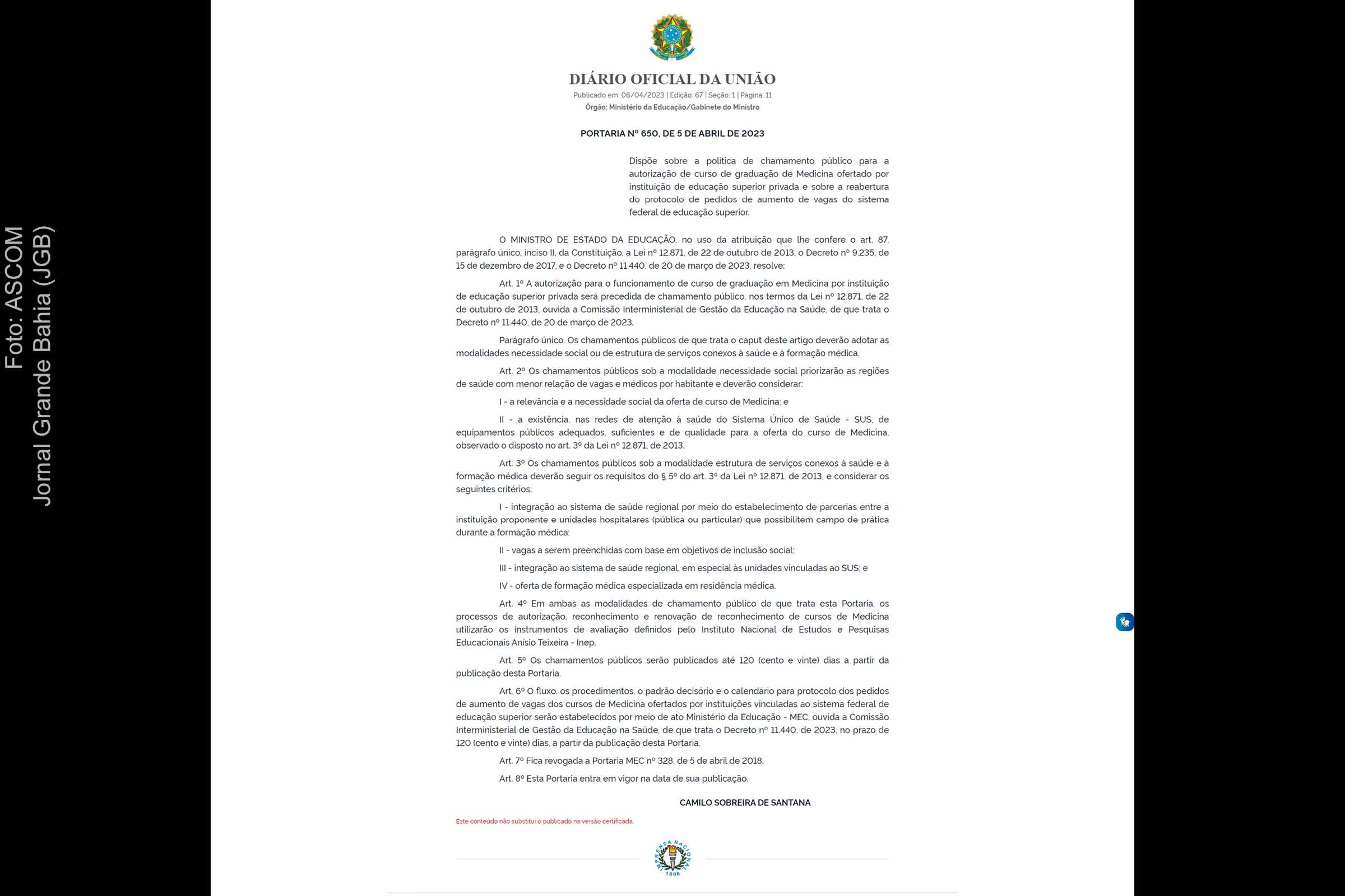 MEC autoriza novos cursos de medicina em regiões carentes e estabelece avaliação do Inep