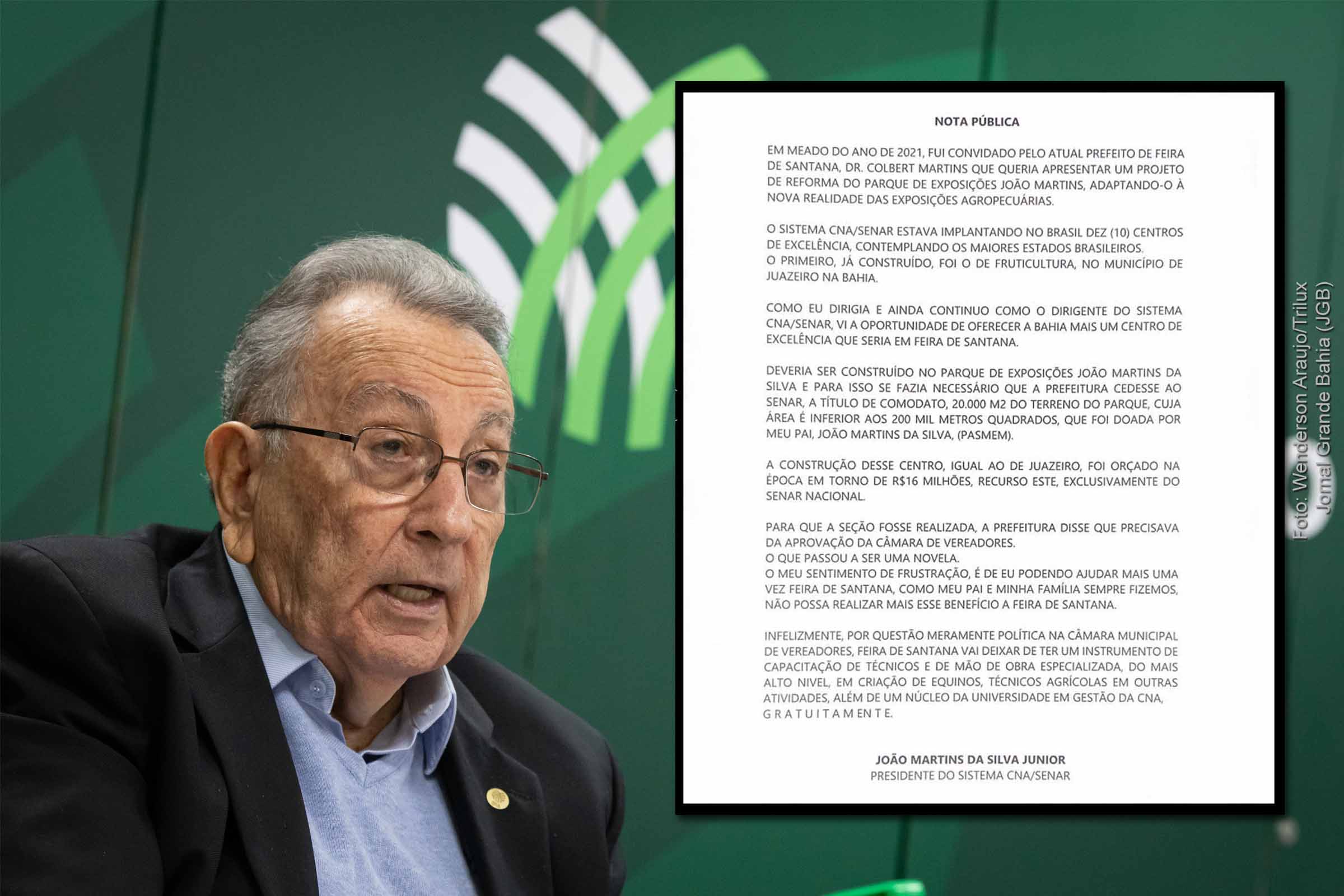 Presidente da Confederação Nacional da Agricultura critica severamente vereadores de Feira de Santana por criar obstáculo ao desenvolvimento do município