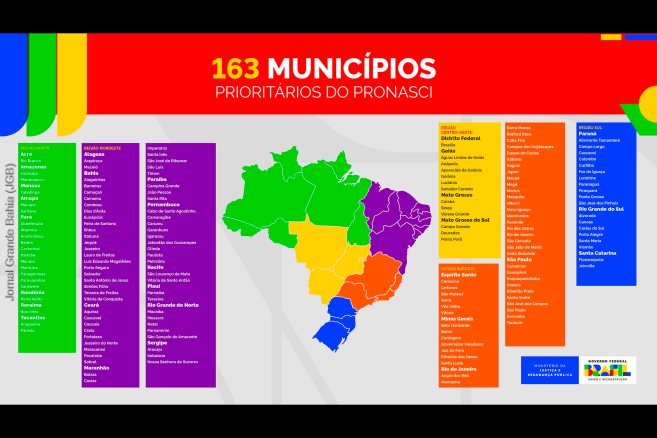 Relação dos 163 municípios prioritários do PRONASCI II.