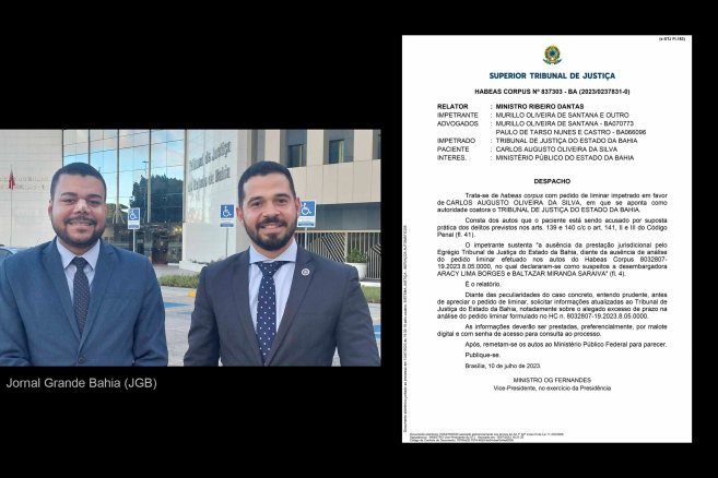 Advogados Murillo Santana e Paulo de Tarso passam a atuar na defesa do jornalista Carlos Augusto e do Jornal Grande Bahia contra o assédio judicial promovido pelo desembargador Julio Travessa, em que, em tese, ocorre Crime de Estado contra a Liberdade de Expressão e Imprensa.