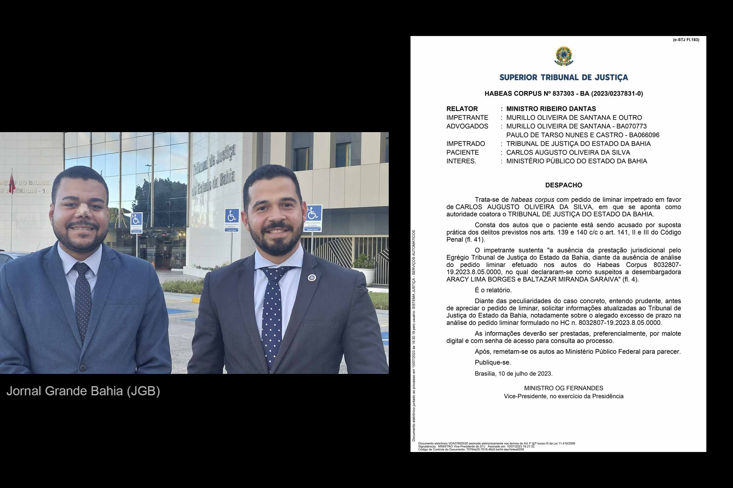 Assédio judicial promovido pelo desembargador Julio Travessa contra o jornalista Carlos Augusto e o Jornal Grande Bahia resulta em despacho do ministro do STJ Og Fernandes
