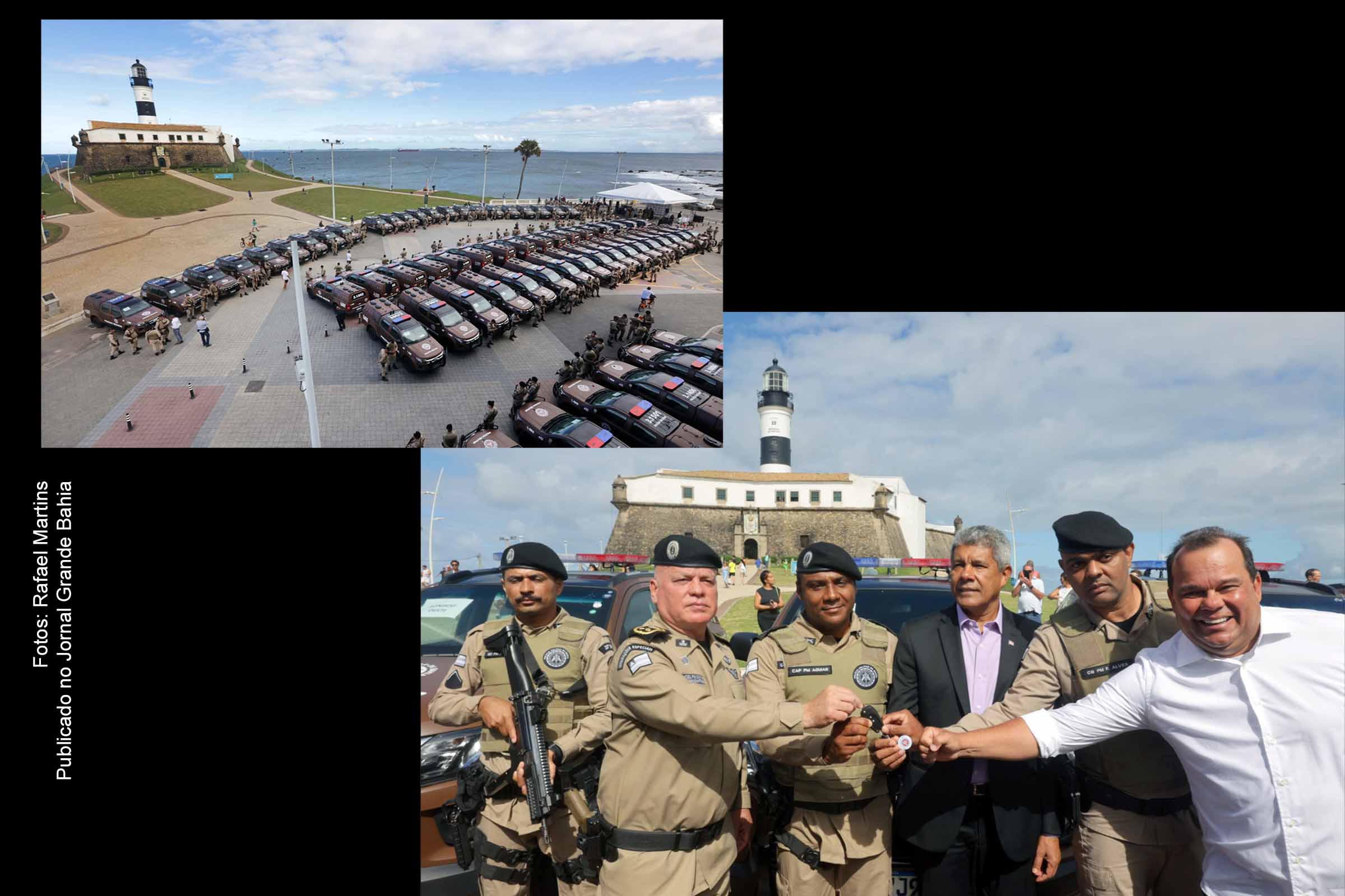 Governador Jerônimo Rodrigues entrega equipamentos à Polícia Militar da Bahia e convoca novos policiais, durante evento no Farol da Barra, em Salvador.