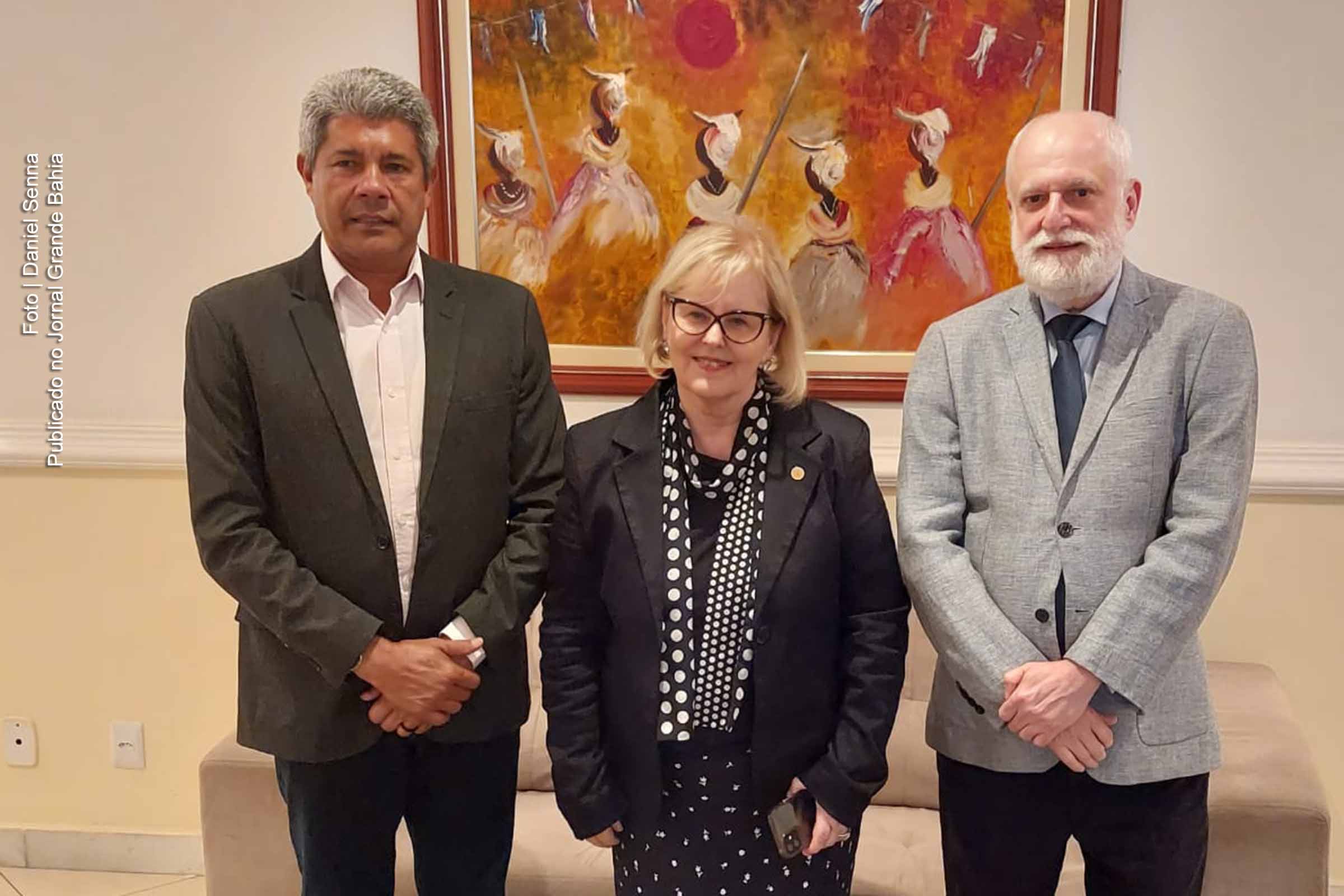 Governador Jerônimo Rodrigues, ministra Rosa Weber, presidente do STF e O desembargador Nilson Castelo Branco, presidente do TJBA. Encontro objetivou fortalecer ações de proteção e justiça para comunidades quilombolas e casos emblemáticos de violência na Bahia.