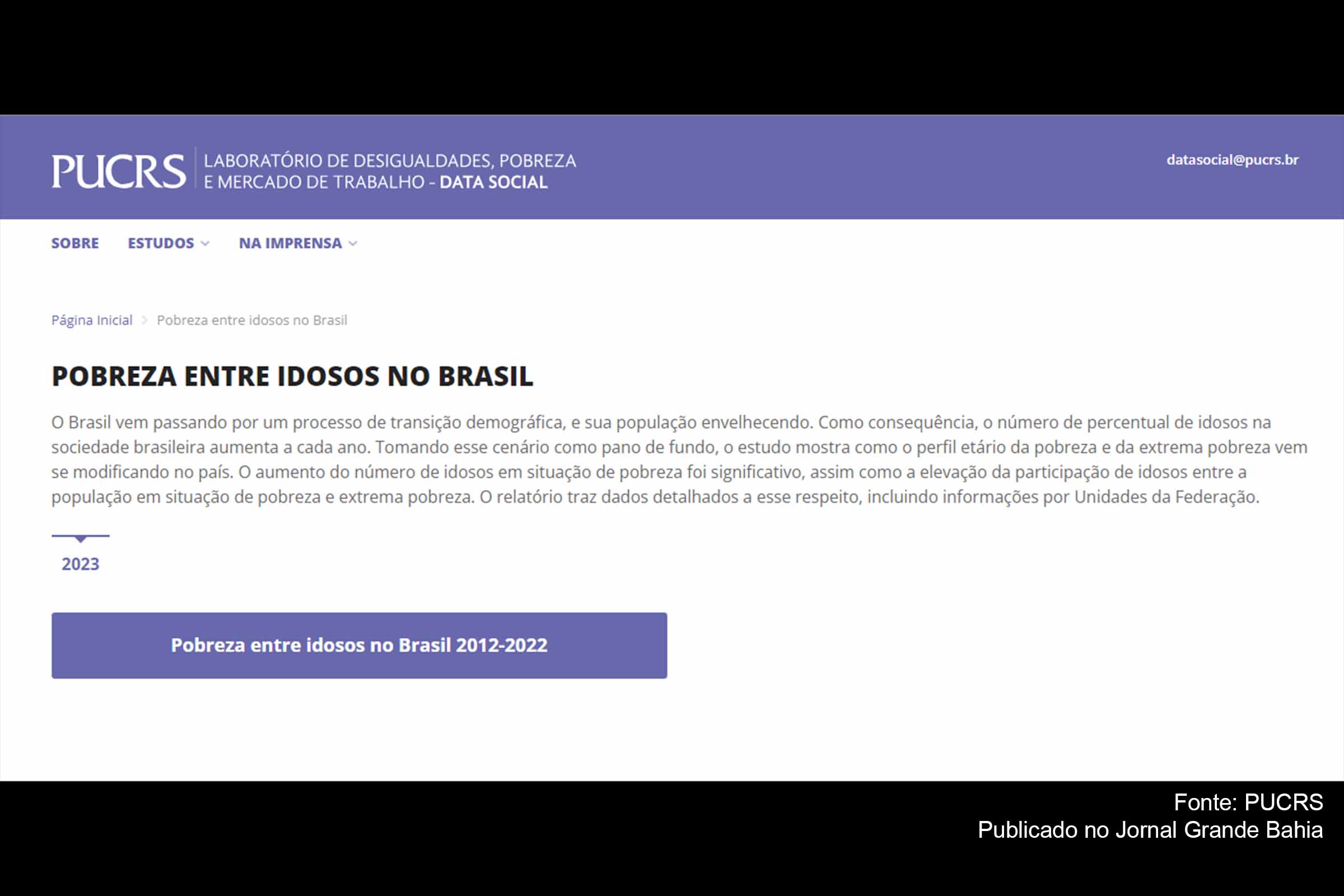 O Brasil vem passando por um processo de transição demográfica, e sua população envelhecendo. Como consequência, o número de percentual de idosos na sociedade brasileira aumenta a cada ano. Tomando esse cenário como pano de fundo, o estudo mostra como o perfil etário da pobreza e da extrema pobreza vem se modificando no país. O aumento do número de idosos em situação de pobreza foi significativo, assim como a elevação da participação de idosos entre a população em situação de pobreza e extrema pobreza. O relatório traz dados detalhados a esse respeito, incluindo informações por Unidades da Federação.
