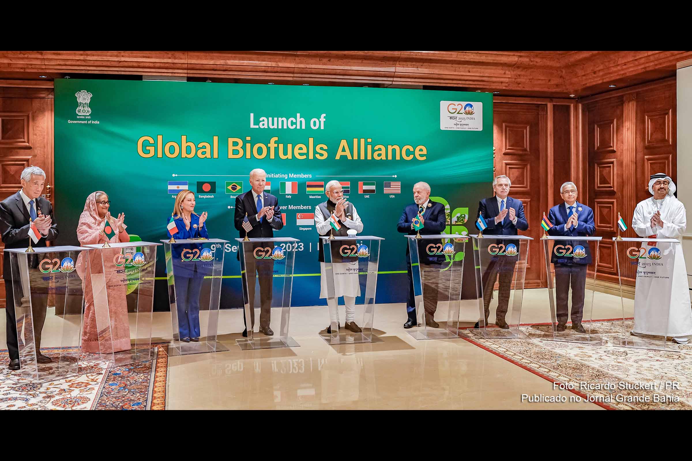Lançamento da Aliança Global de Biocombustíveis (GBA) durante Cúpula do G20 em Nova Delhi, Índia.