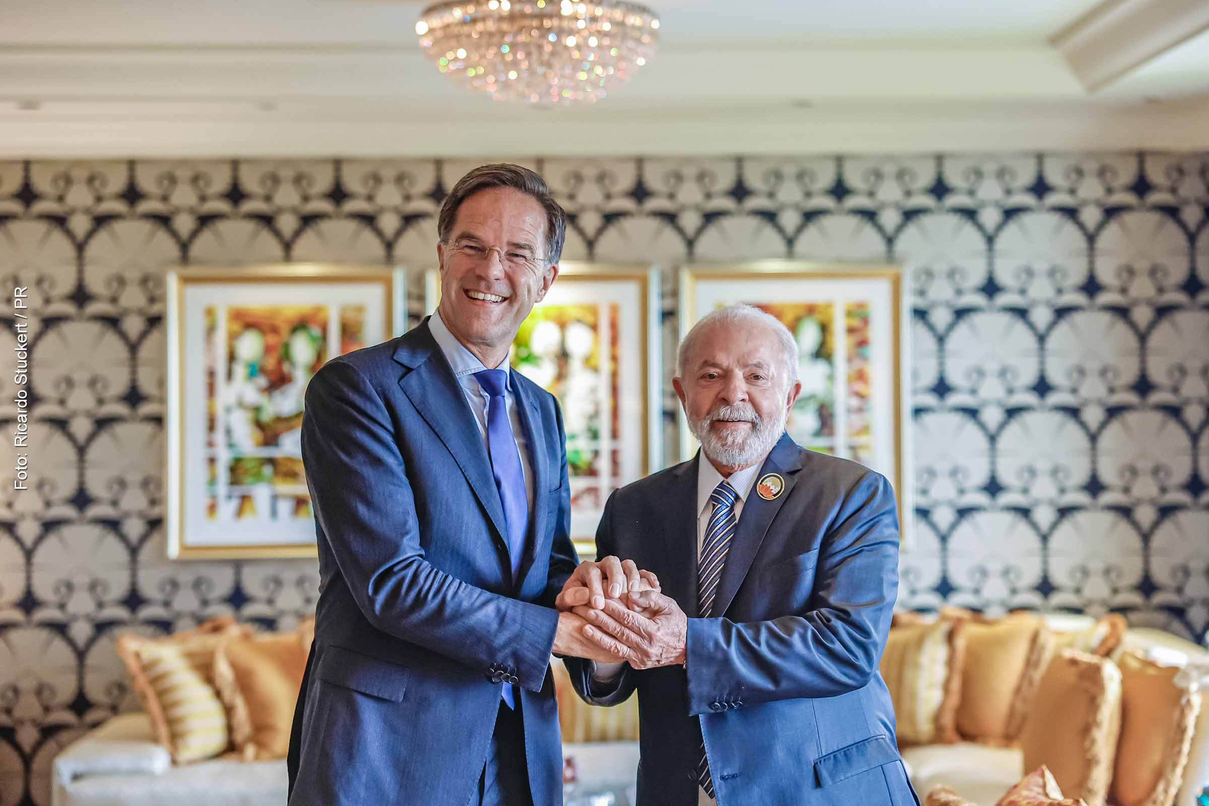 Presidente Lula e Mark Rutte, primeiro-ministro do Reino dos País Baixos. Governantes trocaram impressões sobre o evento, abordaram as prioridades do Brasil na presidência do grupo e a relação comercial entre os dois países.