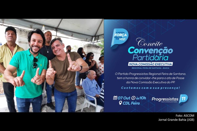 Deputado Mário Negromonte Junior e o empresário Yuri Guimarães participaram da edição 2023 da Missa do Vaqueiro. Evento do PP em Feira de Santana vai instalar nova Comissão Executiva Municipal.