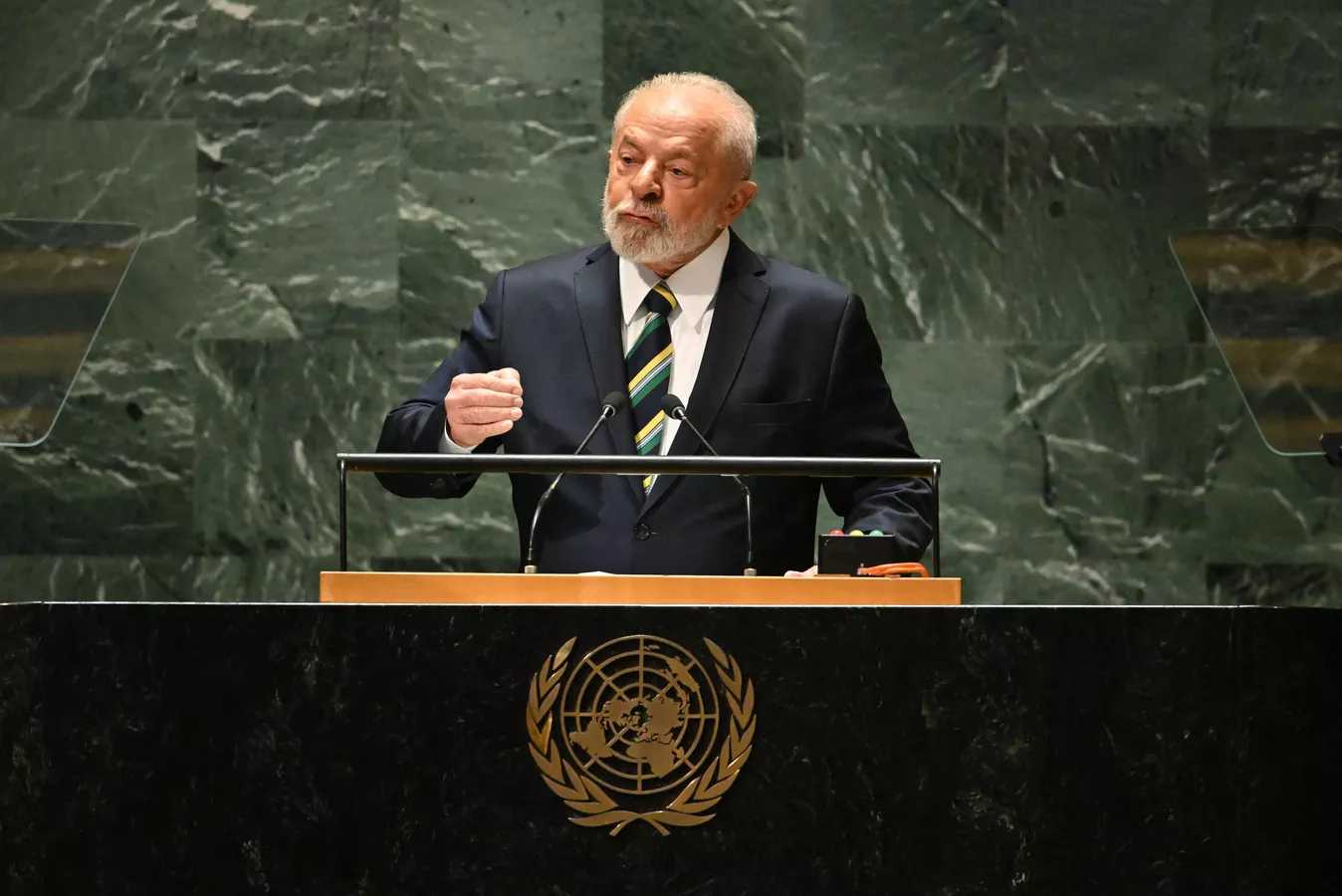 O presidente Lula pediu à ONU uma intervenção humanitária internacional urgente. (Foto: Timothy A Clary/AFP)