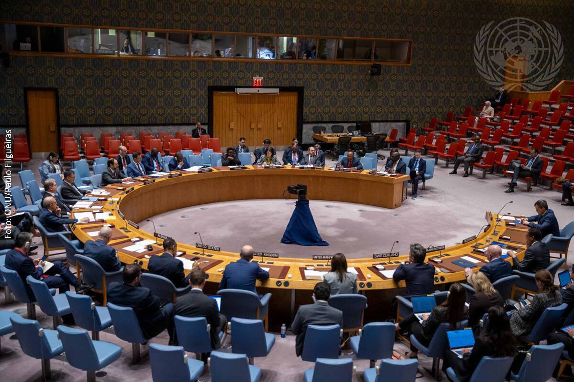 Reunião do Conselho de Segurança da ONU, em Nova York, realizada em 13 de outubro de 2023.