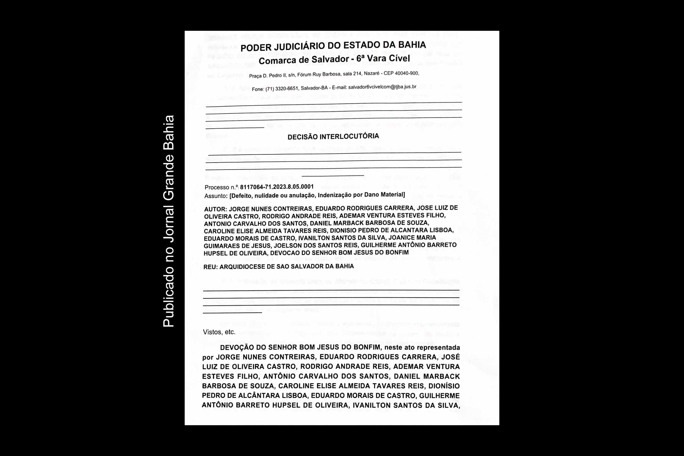 Salvador: Decisão judicial concede liminar contra a intervenção na direção da Irmandade do Bonfim decretada pelo cardeal Dom Sérgio da Rocha
