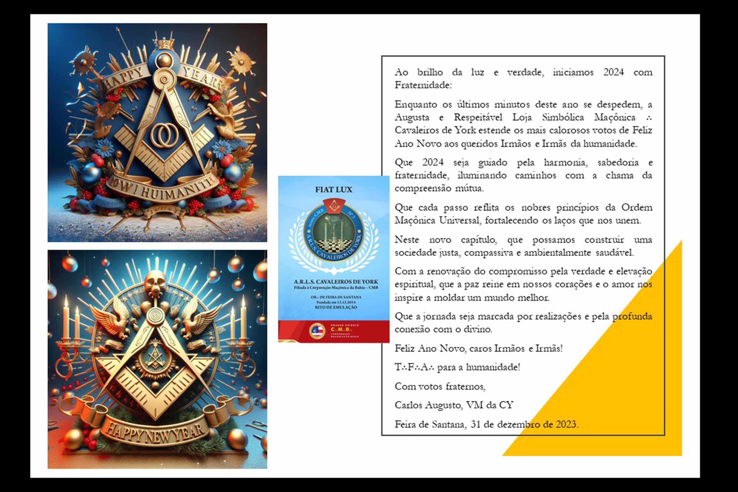 Ao brilho da luz e verdade, iniciamos 2024 com Fraternidade | Por Carlos Augusto