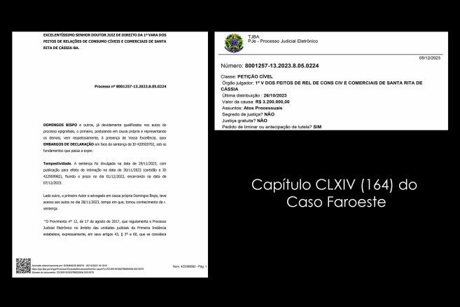 Diante do embate judicial iniciado em 26 de outubro de 2023, o advogado Domingos Bispo busca reaver a posse legítima das terras da Fazenda São José, em Formosa do Rio Preto. A ação, identificada como processo 8001257-13.2023.8.05.0224, evidencia uma disputa marcada por fraudes e corrupção, relacionadas a certidões de óbito e inventários, amplamente reveladas pela Operação Faroeste. Em meio a essa complexidade, a recente decisão do juiz Davi Guedes Neto, que extinguiu o processo, levanta questionamentos sobre a legitimidade ativa e passiva, bem como o manifesto interesse processual. Diante desse cenário, os embargos de declaração apresentados por Domingos Bispo buscam a revisão da sentença para assegurar os princípios do contraditório, da ampla defesa e a continuidade do devido processo legal.