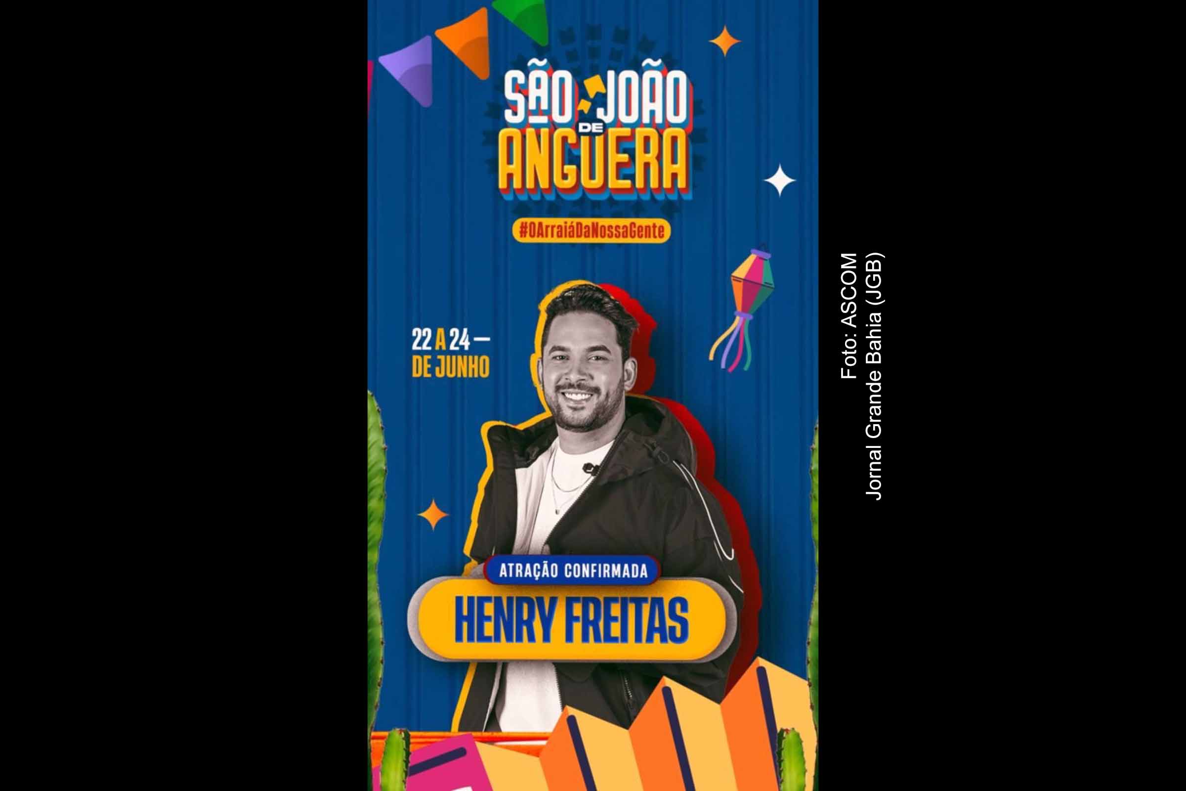 Cantor, fenômeno do nordeste e Top 1 Viral Brasil no Spotify, Henry Freitas é a atração principal do 'Arraiá da Nossa Gente', prometendo agitar o São João de Anguera.