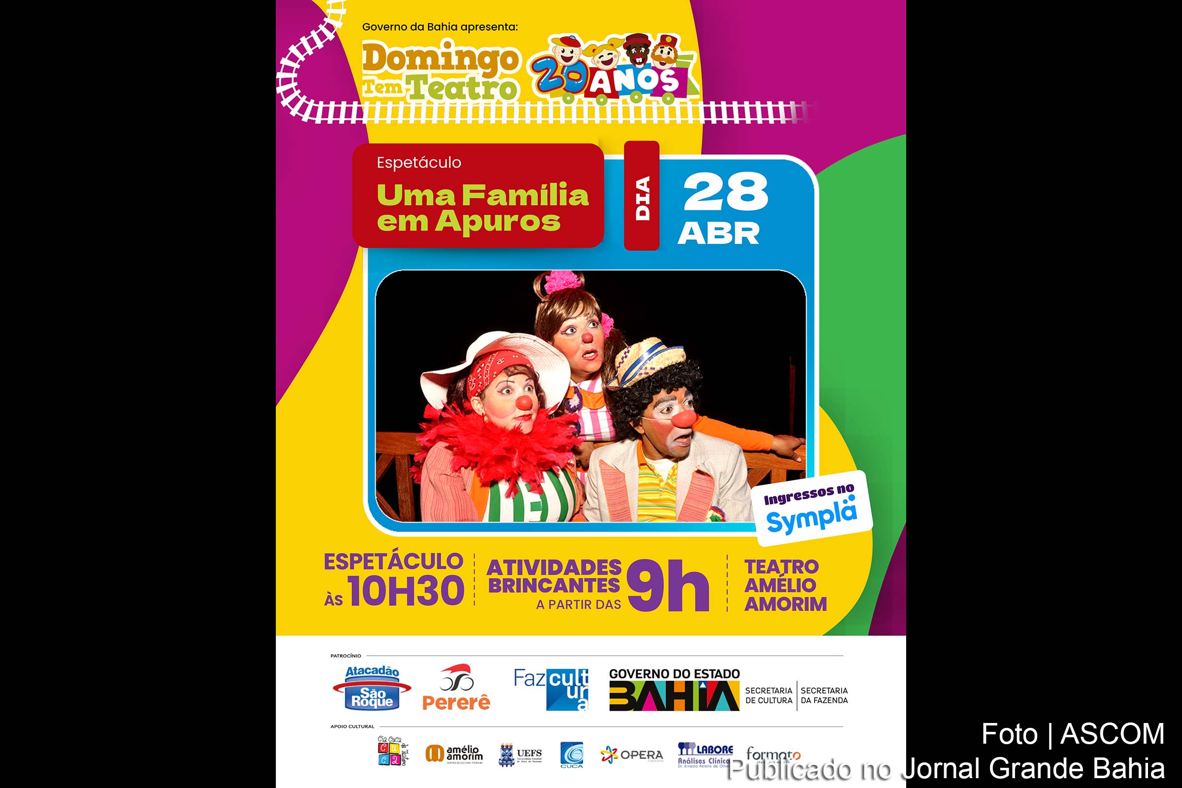 Enquanto a Micareta de Feira agita a cidade, o Domingo Tem Teatro pausa suas atividades temporariamente, retornando com o espetáculo "Uma Família em Apuros" no dia 28 de abril.