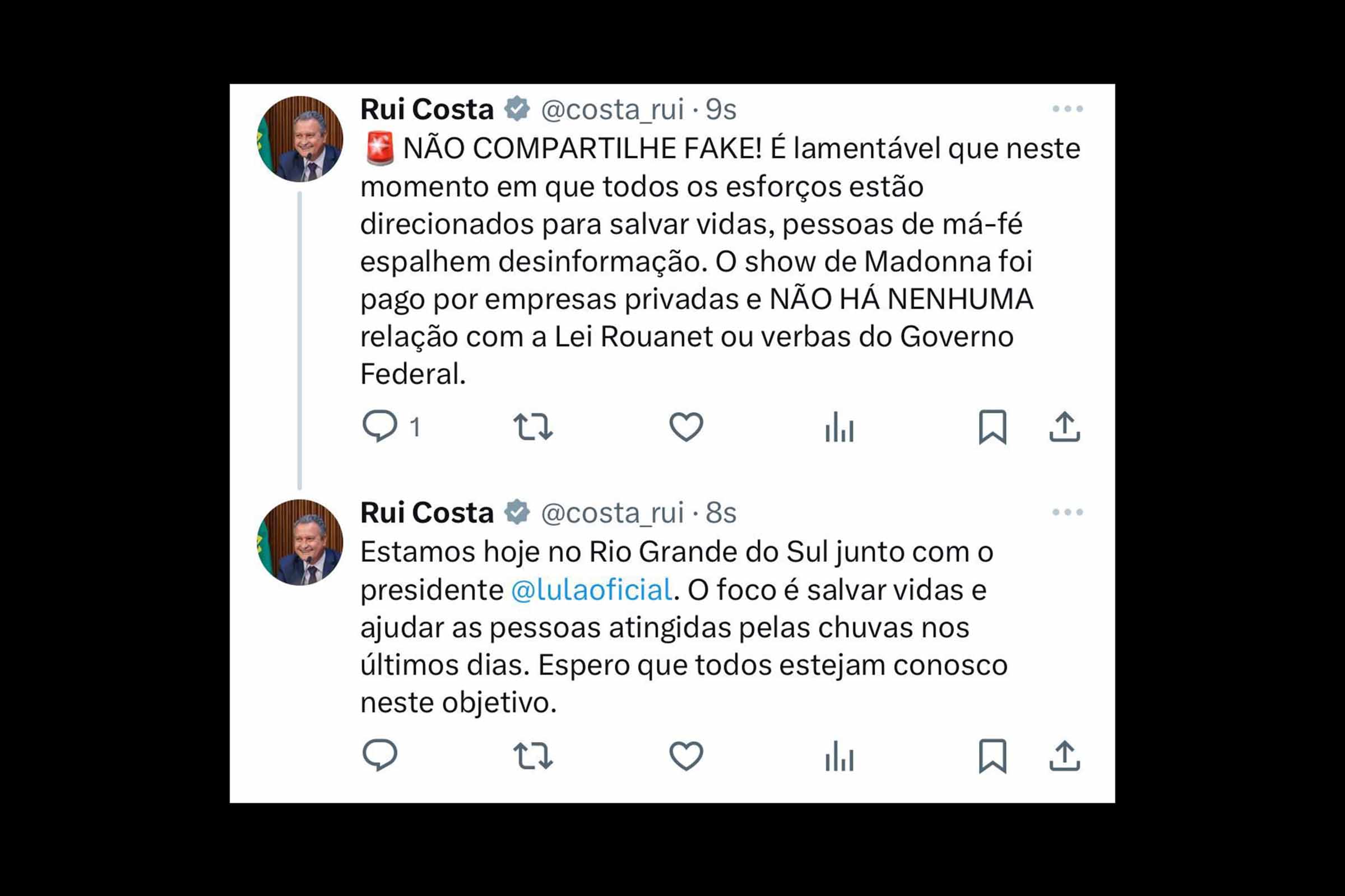 Ministro Rui Costa desmente patrocínio do Governo Federal em show de Madonna