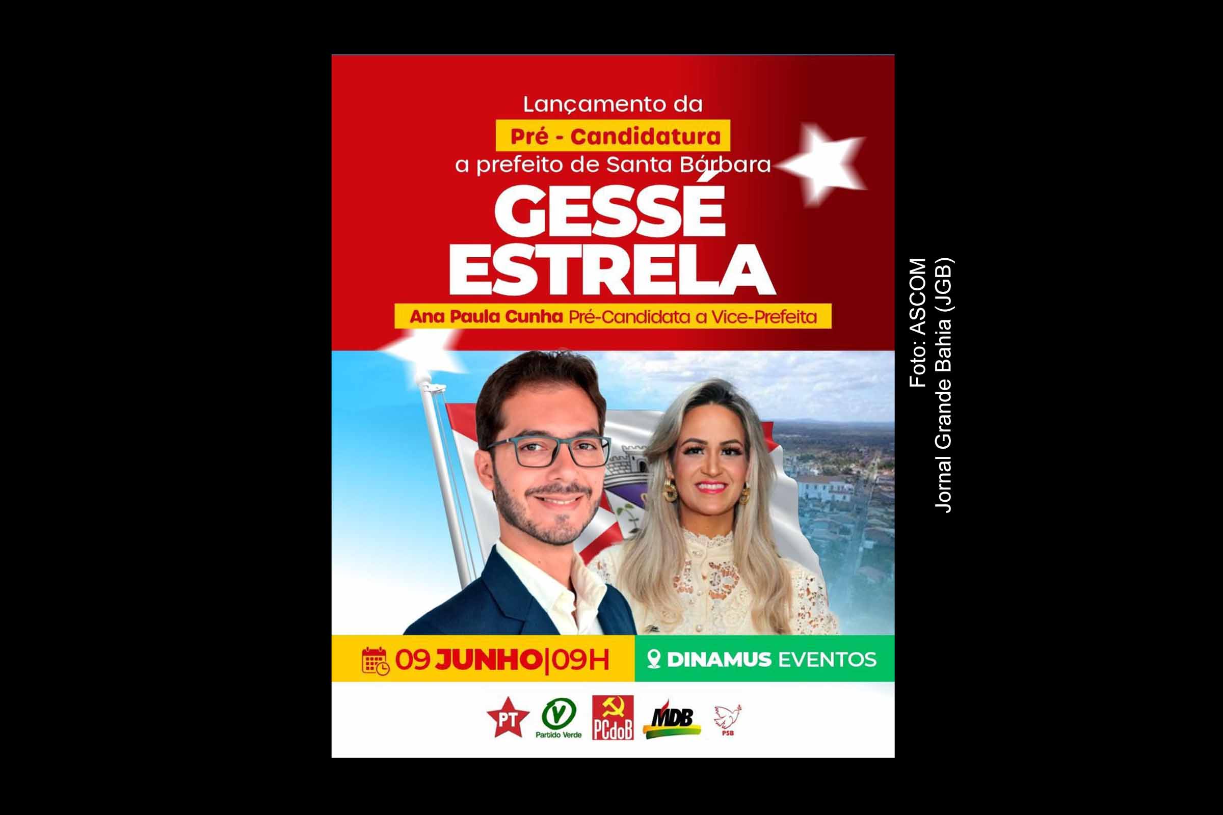 Gessé Estrela (PT) e Ana Paula Cunha (MDB) oficializam pré-candidaturas a prefeito e vice-prefeita de Santa Bárbara, com apoio de ampla coligação partidária.