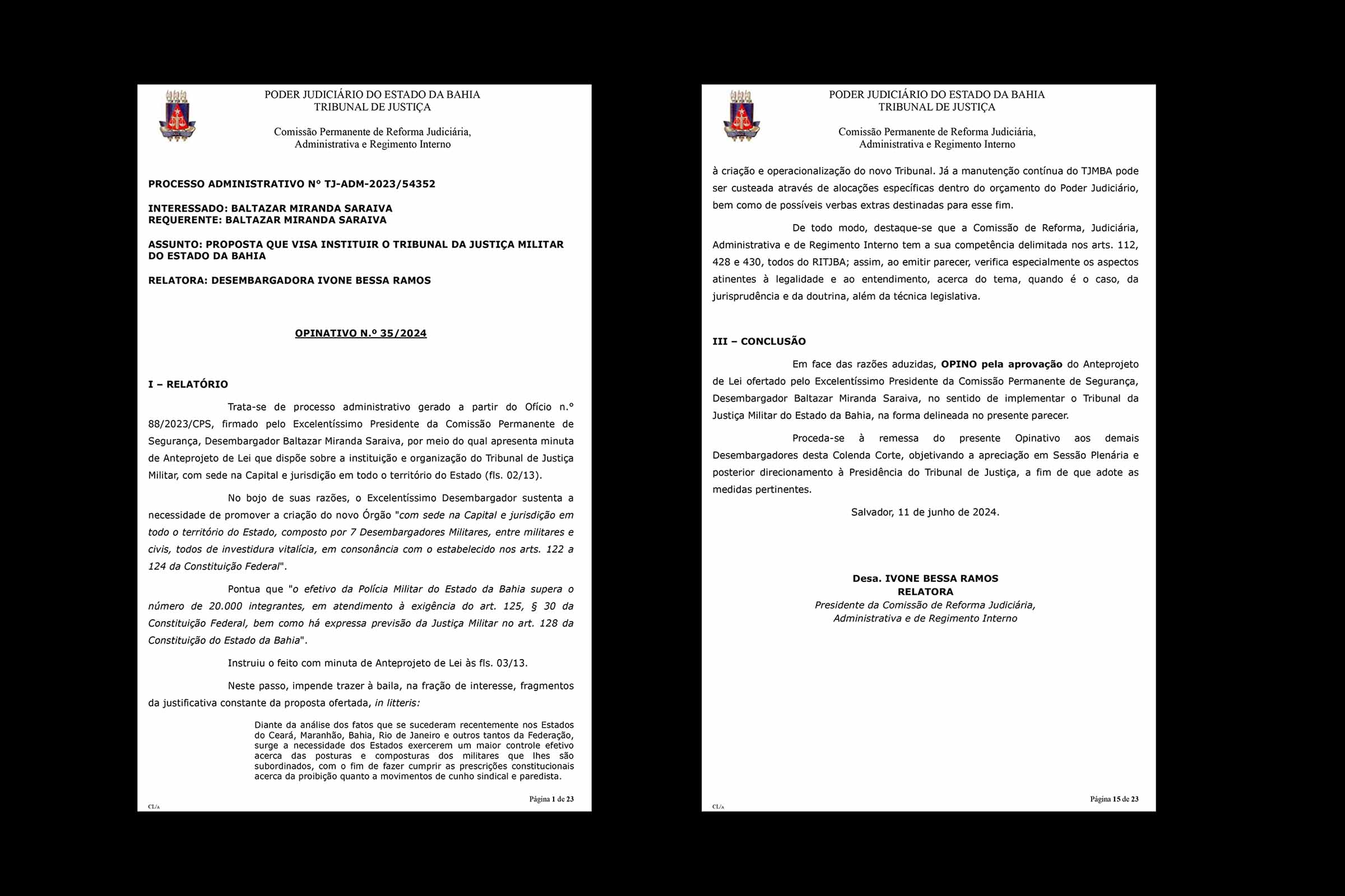 Exclusivo: Relatório do TJBA defende criação do Tribunal de Justiça Militar da Bahia