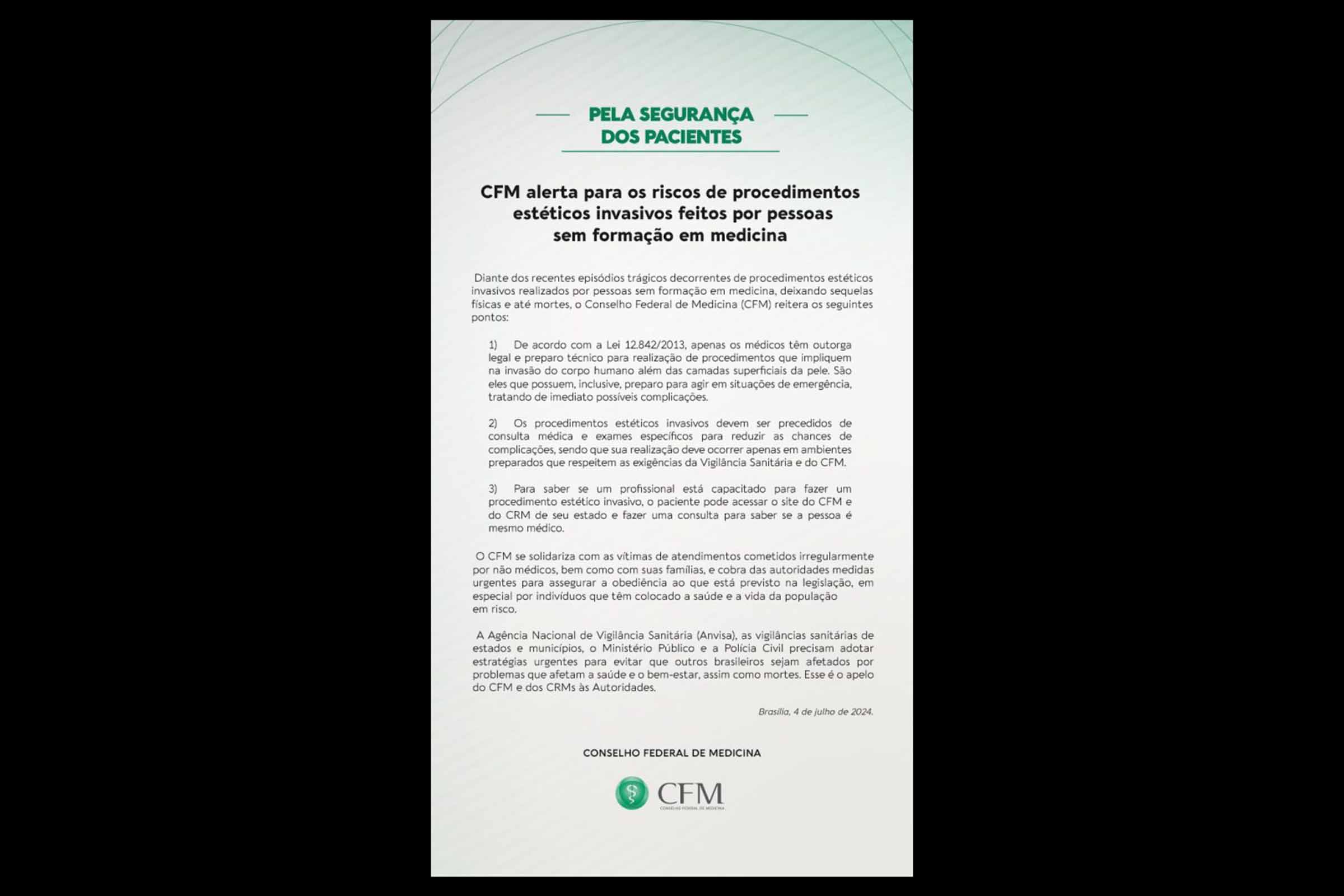 CFM alerta sobre riscos de procedimentos estéticos invasivos realizados por não médicos