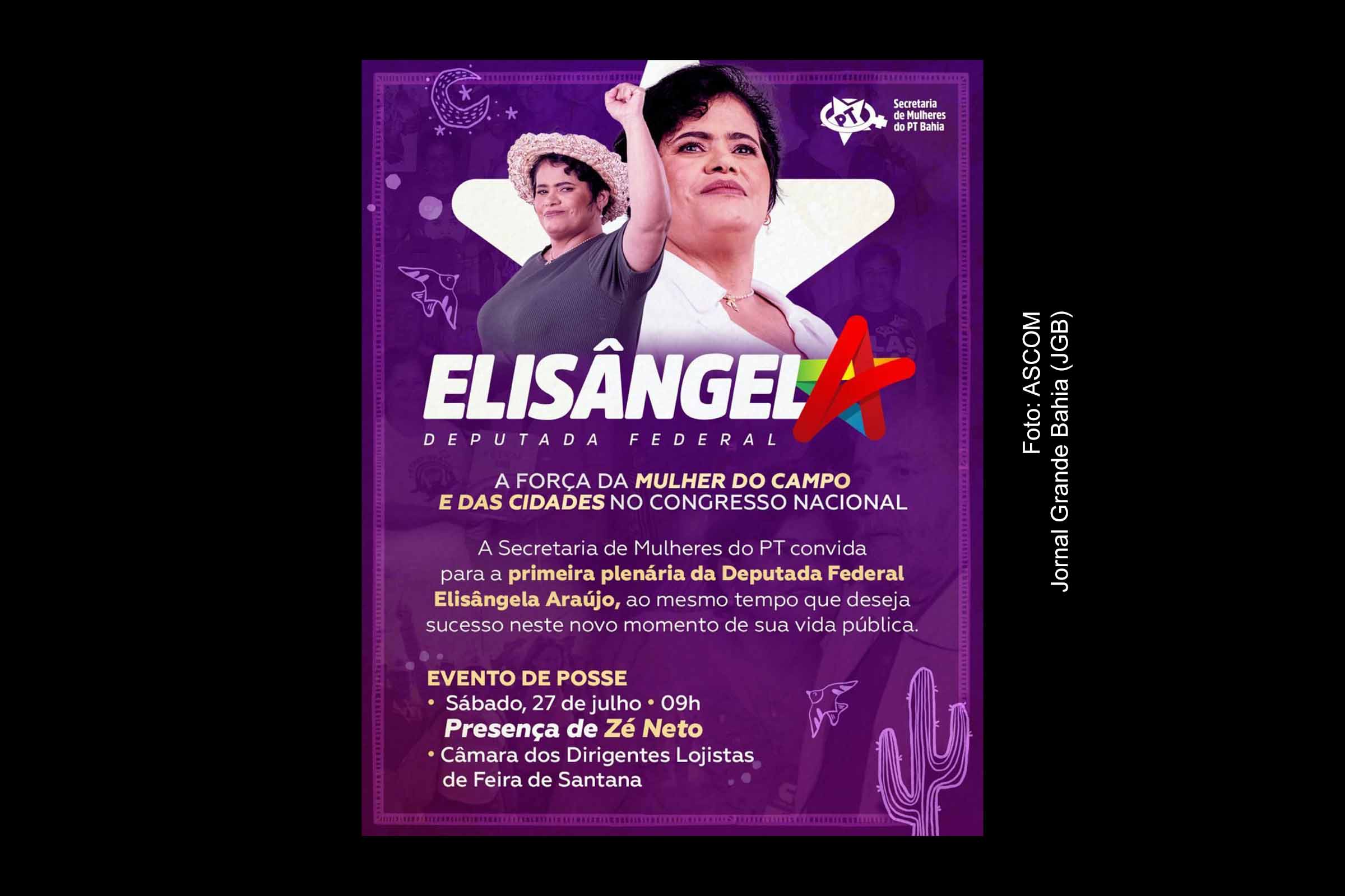 Deputada federal Elisângela Araújo realizará plenária em Feira de Santana com a presença do deputado licenciado Zé Neto. Evento focará na força das mulheres do campo e da cidade.