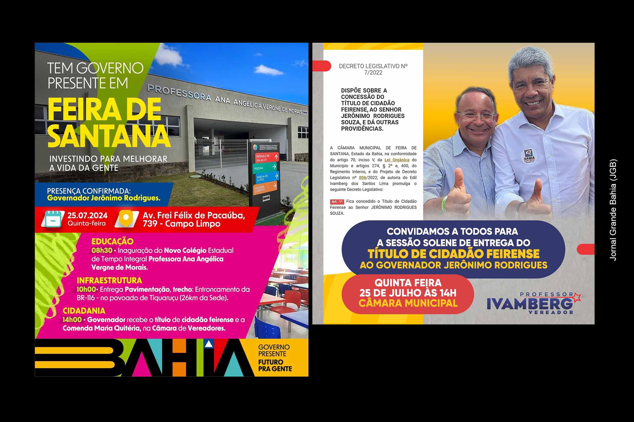 Governador Jerônimo Rodrigues entrega obras de educação e infraestrutura e é homenageado com Título de Cidadão Feirense e Comenda Maria Quitéria.