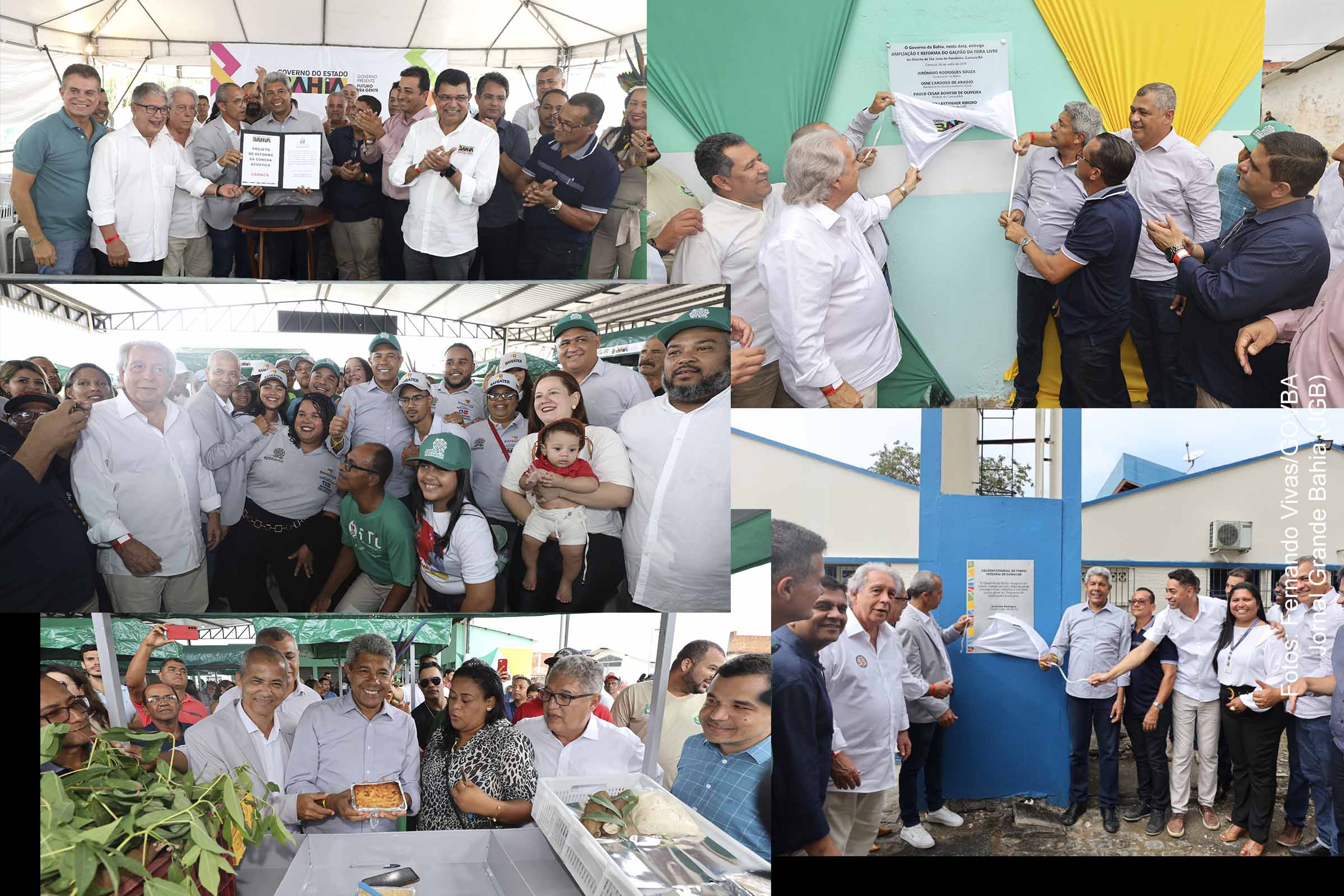 Governador Jerônimo Rodrigues entrega das reformas do ginásio municipal Antônio Ribeiro de Moura, do galpão da feira livre, 50 barracas para feirantes e dois micro tratores com implementos agrícolas, além do teatro, campo Society, quadras poliesportivas cobertas e vestuário no Colégio de Tempo Integral, no município de Camacã.