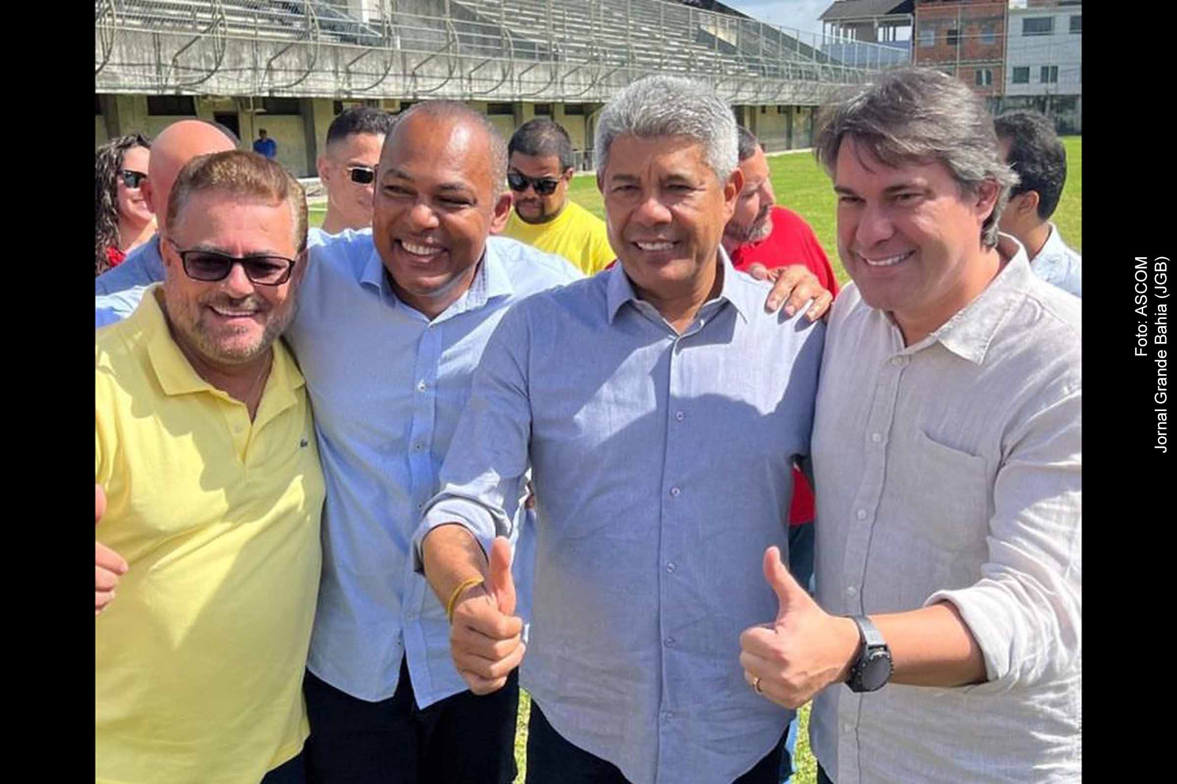 Governador da Bahia, Jerônimo Rodrigues, ganha apoio do ex-prefeito Jailton Polícia durante convenção em Madre de Deus.