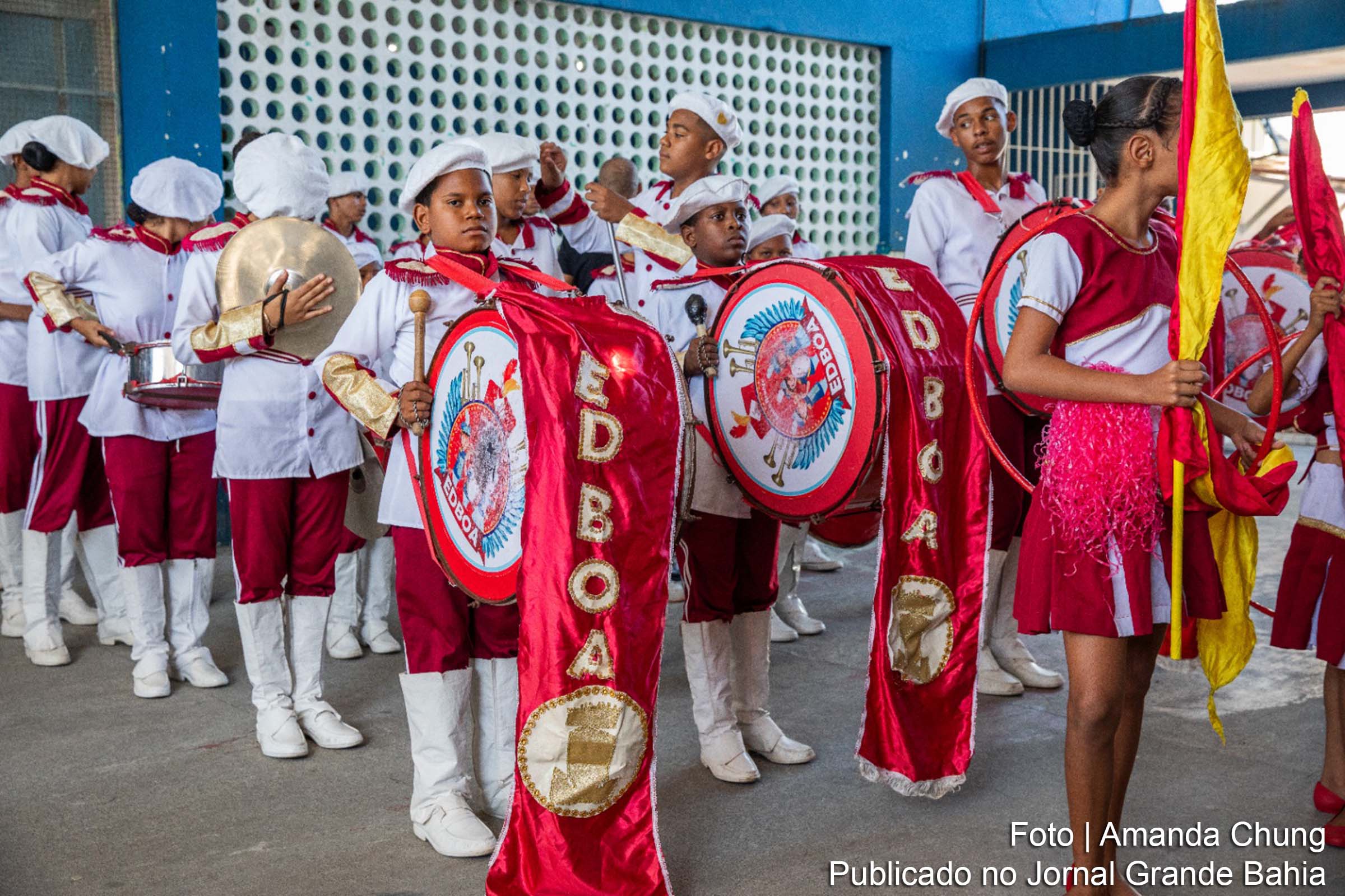 Bandas e fanfarras de escolas estaduais da Bahia participam da terceira etapa do Intercolegial de Bandas e Fanfarras no bairro de São Caetano.