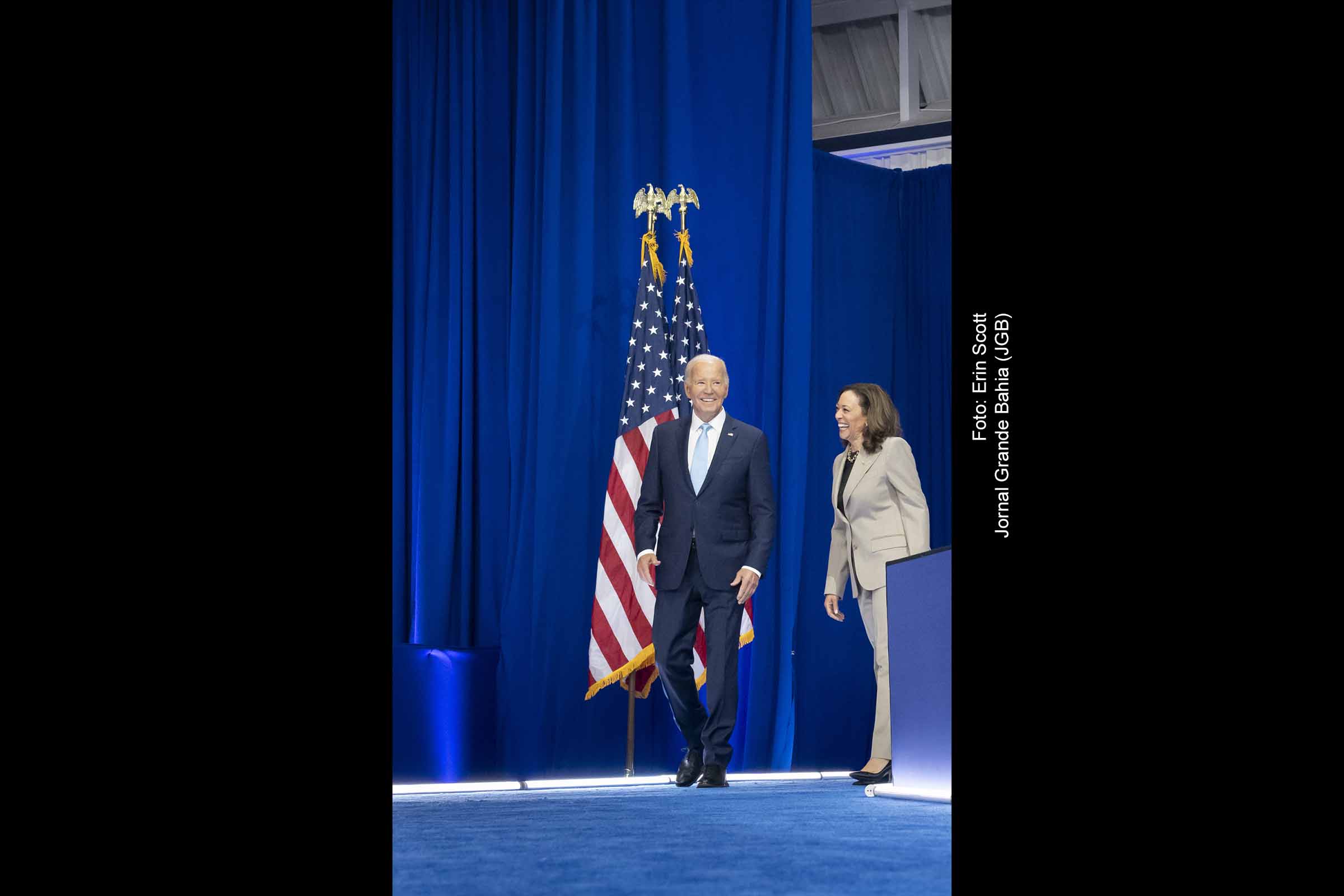 Presidente Joe Biden faz um apelo ao Partido Democrata para apoiar a candidatura de Kamala Harris à presidência dos EUA, destacando suas realizações no cargo e reforçando a importância da democracia americana.