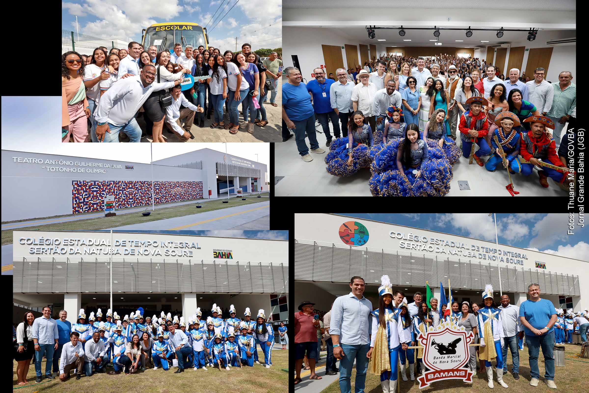 Governador Jerônimo Rodrigues inaugura o Colégio Estadual de Tempo Integral Sertão da Natuba, acompanhado por estudantes e lideranças locais em Nova Soure.