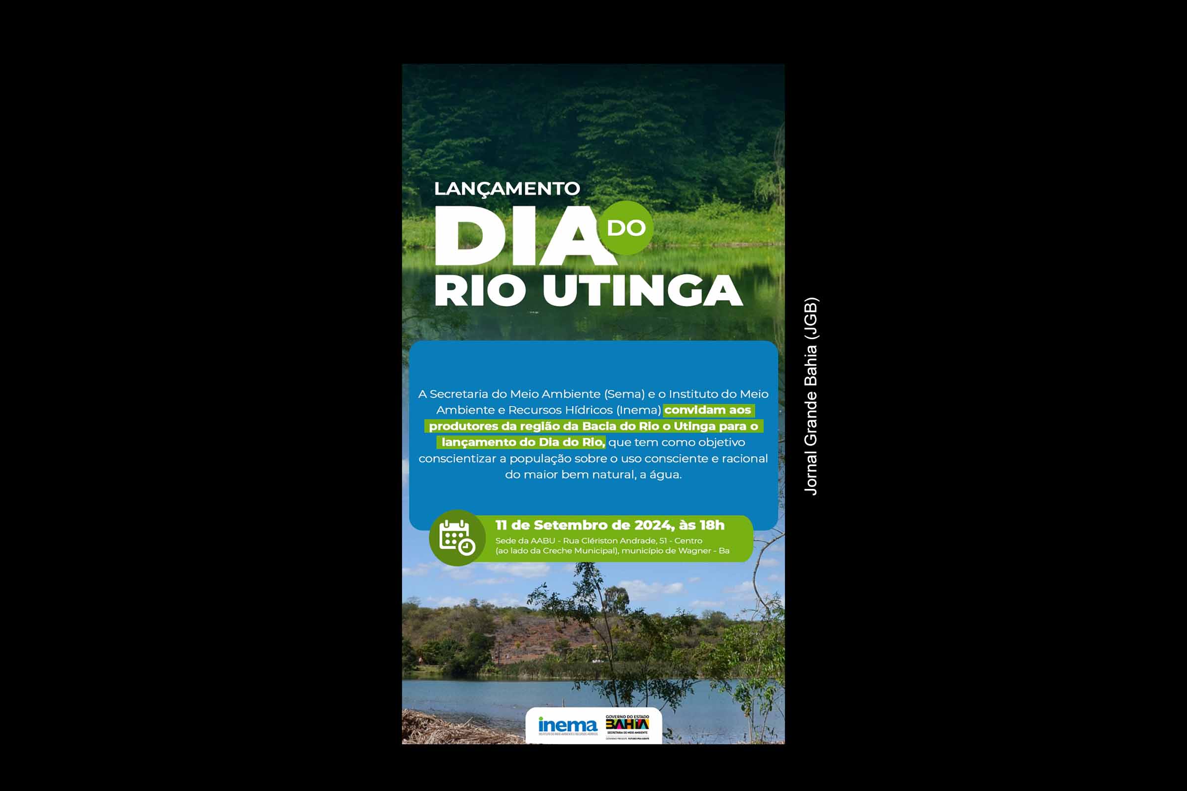 Inema lança campanha de conscientização sobre escassez hídrica na Bacia do Rio Utinga