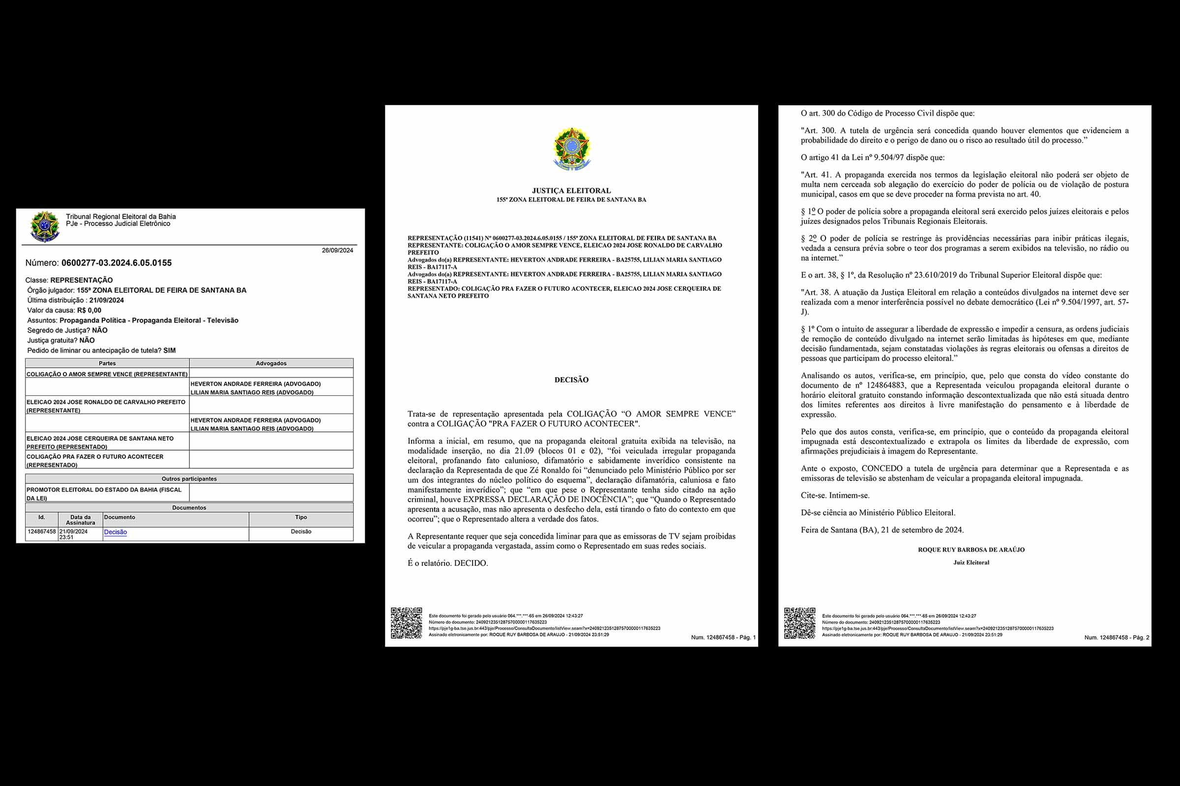 Justiça Eleitoral suspende propaganda de Zé Neto por falsas acusações contra candidato José Ronaldo em Feira de Santana