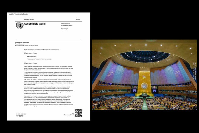 Chefes de Estado e Governo reunidos na Sede das Nações Unidas, em Nova York, para a assinatura do “Pacto para o Futuro”, que visa enfrentar os desafios globais por meio da cooperação internacional.