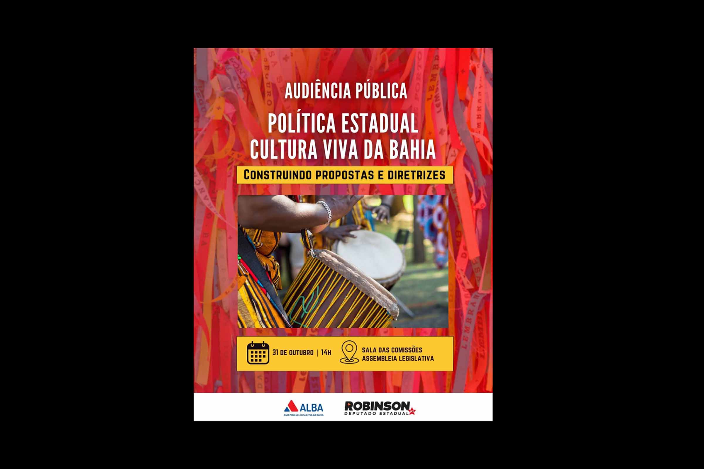Deputado Robinson Almeida, proponente da audiência pública, enfatiza a importância de discutir diretrizes inclusivas para a valorização da cultura baiana.