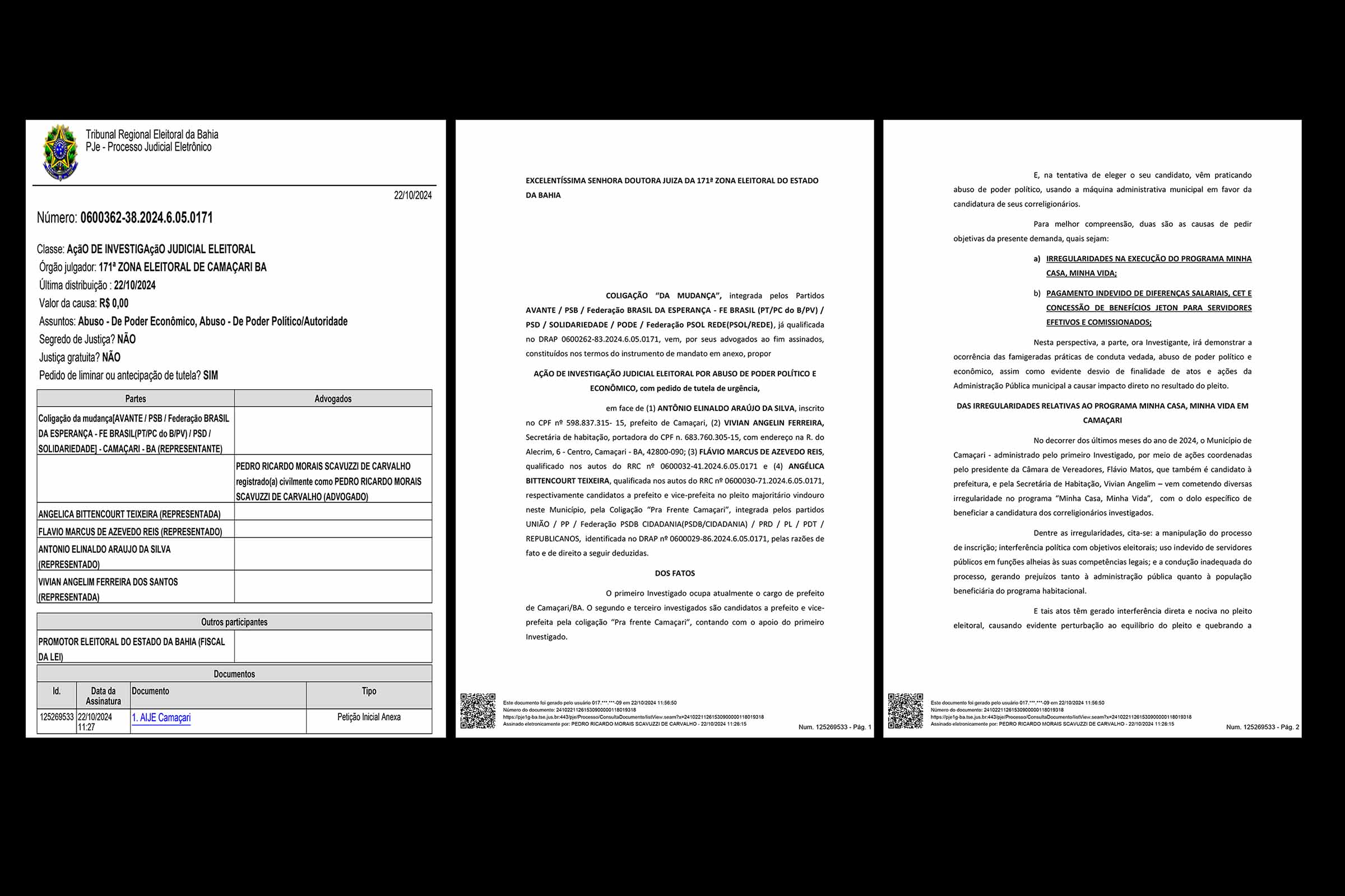 Candidato Luiz Caetano denuncia compra de votos pelo União Brasil no Primeiro Turno das Eleições 2024 de Camaçari e solicita intensificação da fiscalização para o Segundo Turno