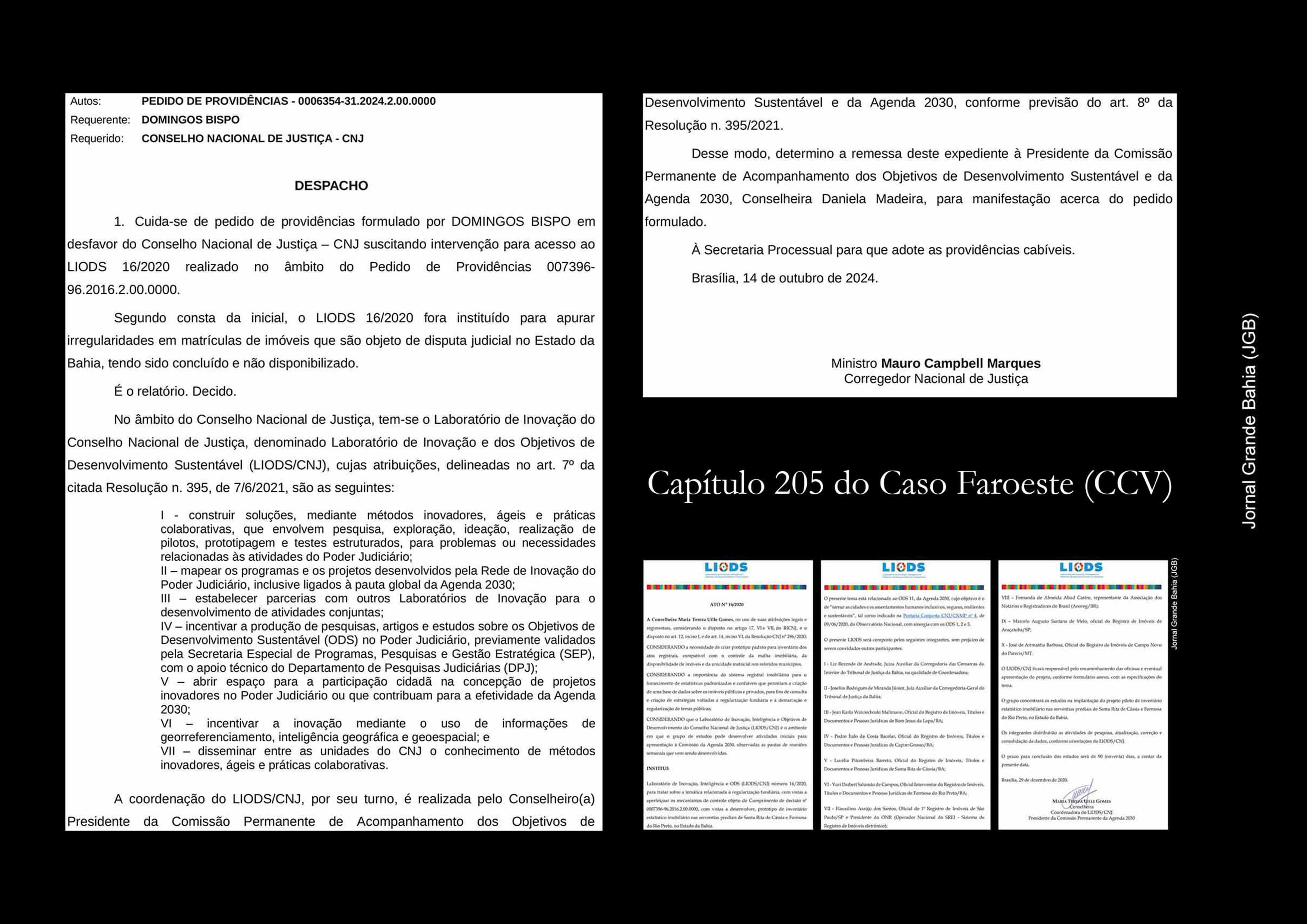 Corregedor Nacional de Justiça determina investigação interna no CNJ sobre desaparecimento do LIODS, documento que analisa matrículas cartoriais em Formosa do Rio Preto e Santa Rita de Cássia