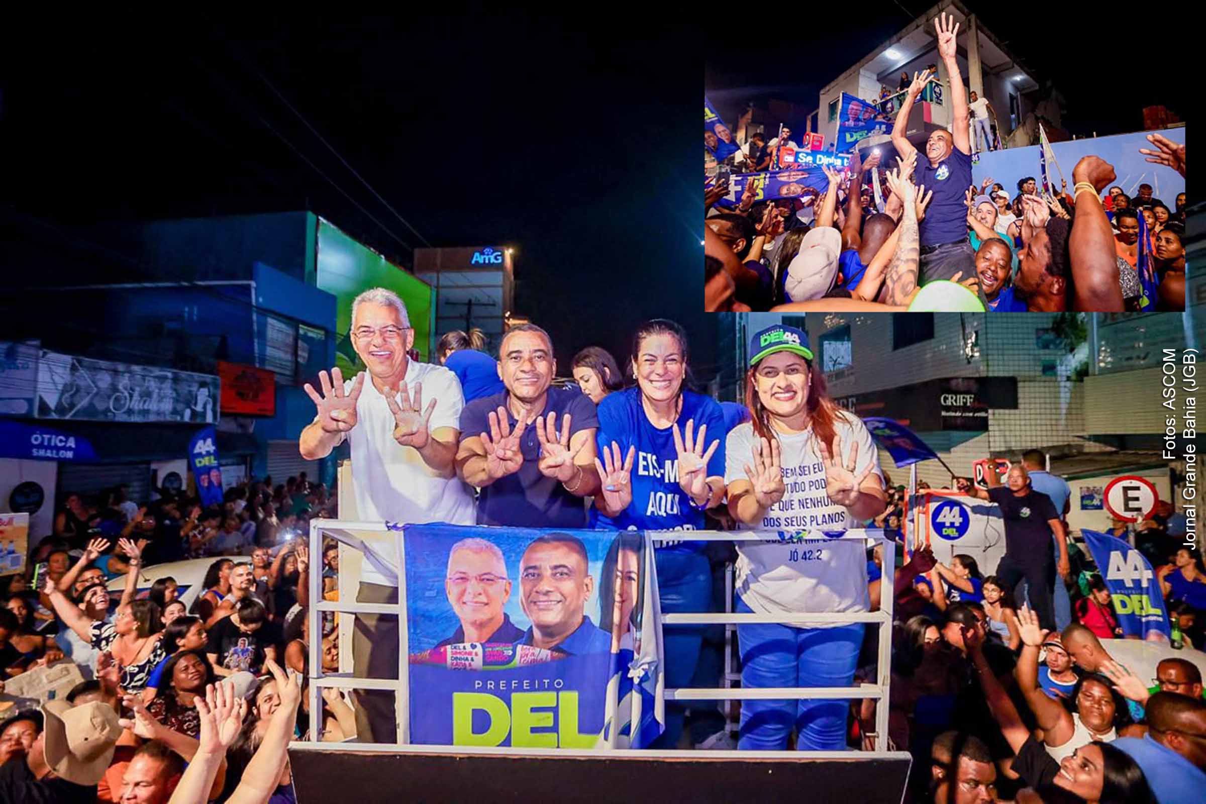 Del, novo prefeito de Simões Filho, comemora a vitória nas eleições municipais de 2024, consolidando a liderança do atual prefeito Dinha Tolentino.