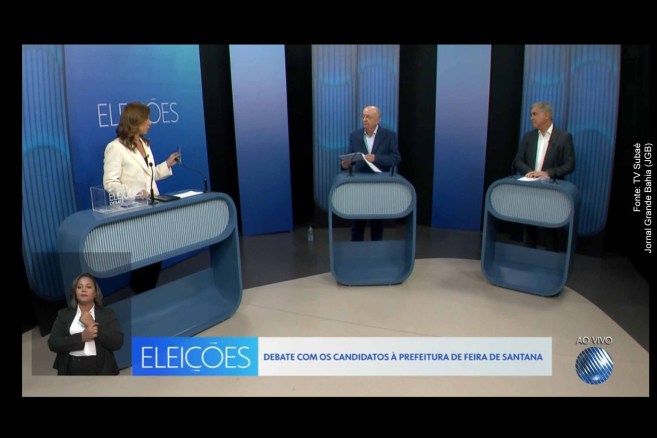 José Ronaldo (União Brasil) e Zé Neto (PT) se enfrentam em debate transmitido pela TV Subaé, discutindo saúde, segurança e infraestrutura em Feira de Santana.